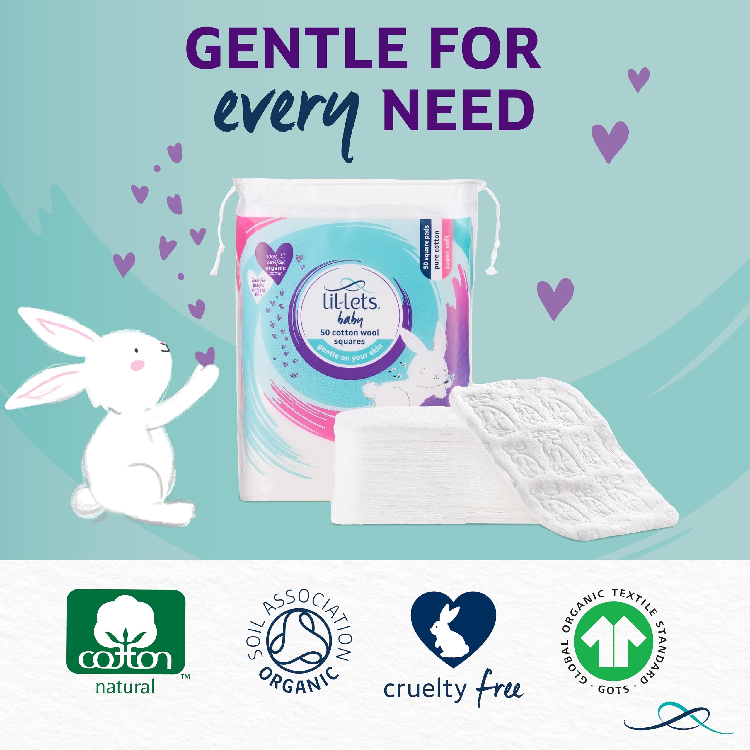 Lil-Lets Baby Cotton Squares 50 Count - 100% Certified Organic Cotton 5