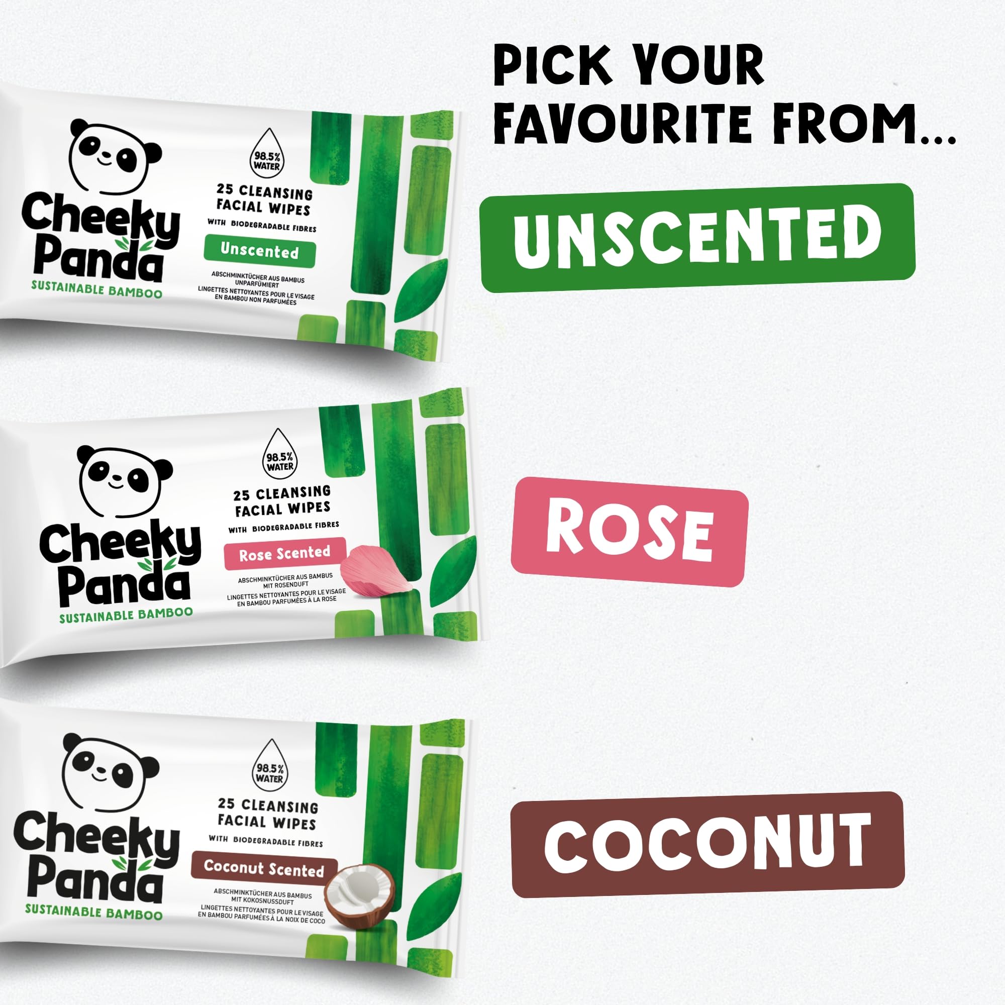The Cheeky Panda Bamboo Facial Make Up Remover Wipes with Coconut Scent (25 Pack) 5