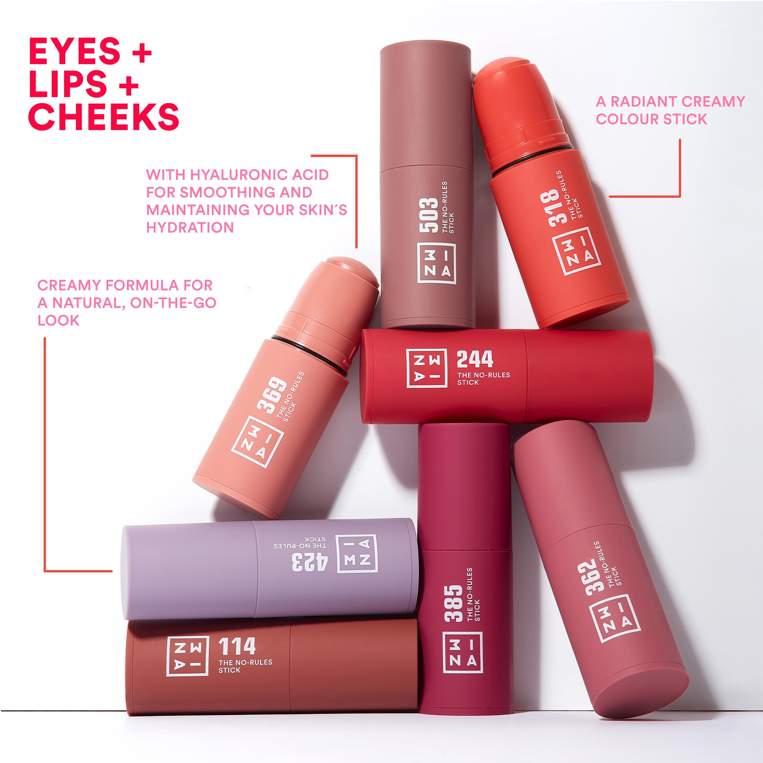 3INA The No-Rules Stick 503 Nude Blush Matte Cream for Eyes, Lips & Cheeks with Hyaluronic Acid 3