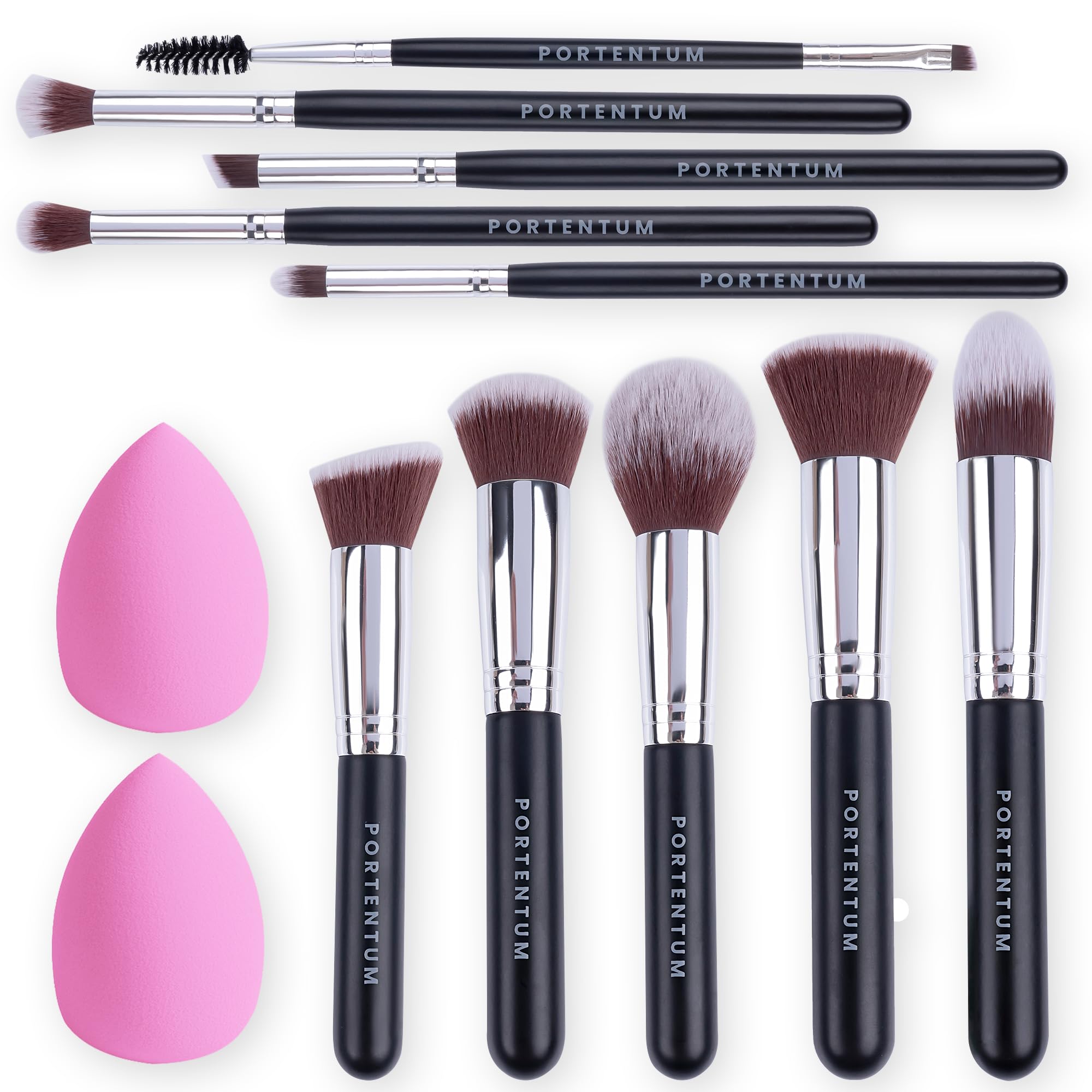 PORTENTUM 12Pcs Premium Synthetic Kabuki Foundation Face Powder Makeup Brush Kit