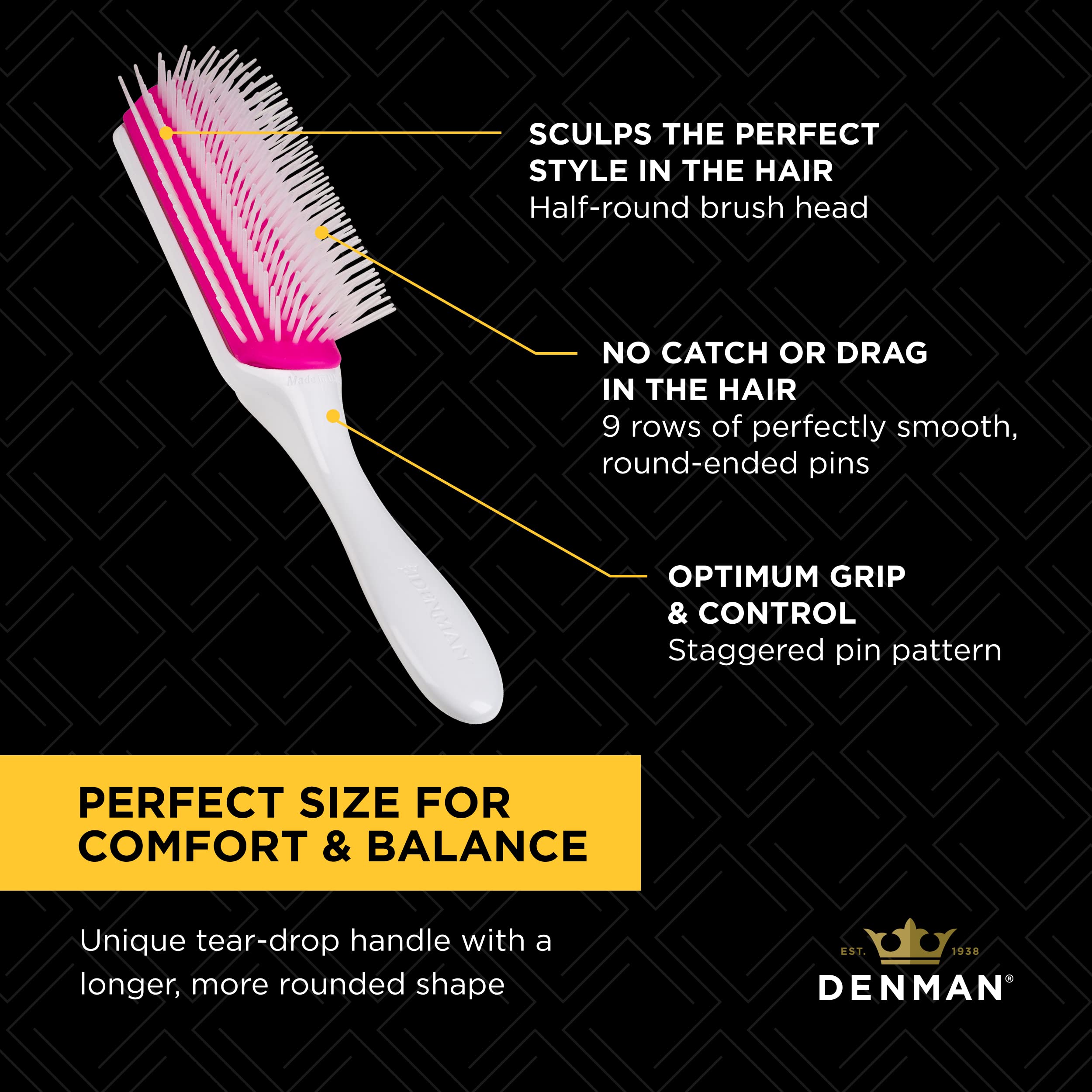 Denman Curly Hair Brush D4 (Cherry Blossom) 9 Row Styling Brush for Defining Curls and Smoothing 5