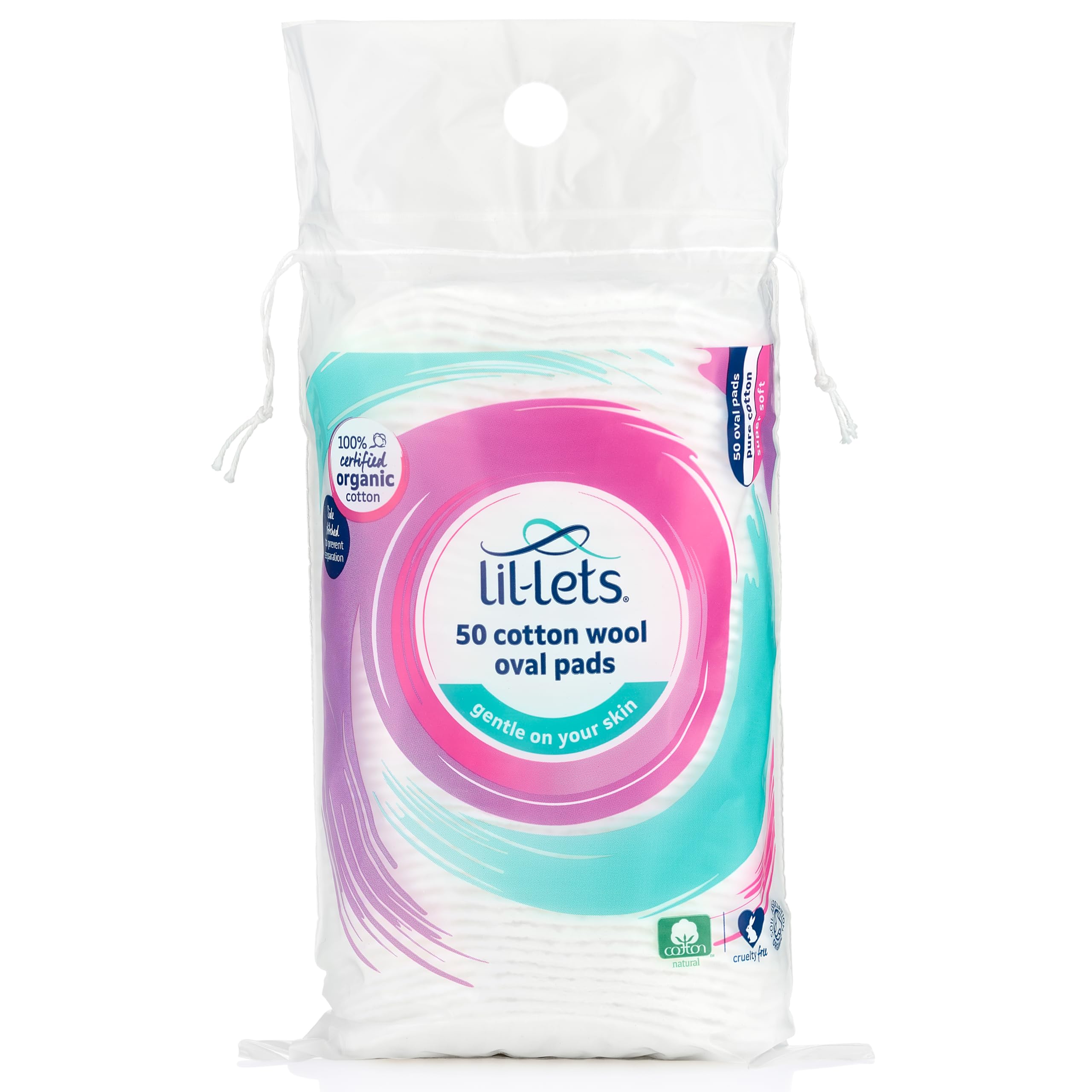 Lil-Lets Cotton Wool Oval Pads, 50 Count, Certified Organic, 100% Pure Cotton Wool