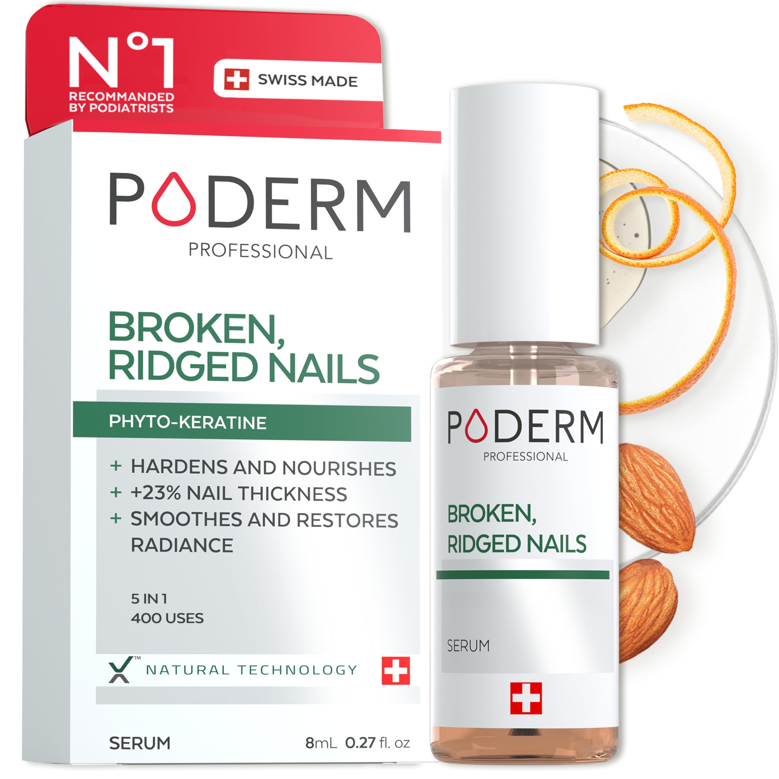 PODERM 5-in-1 Brittle Nails Serum - Natural Nail Strengthener & Cuticle Repair