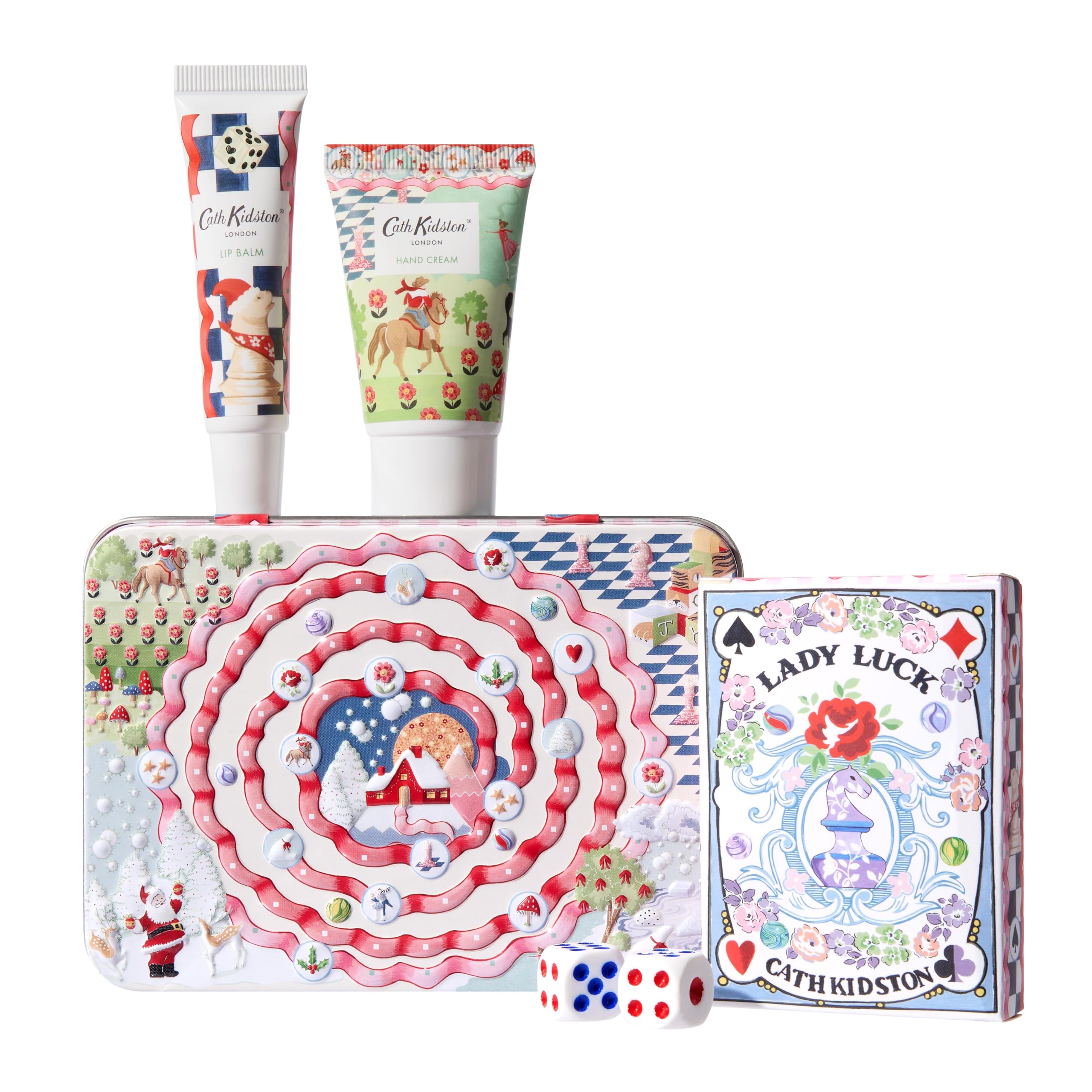Cath Kidston Festive Gift Set: Shea Butter Hand Cream, Eggnog Lip Balm & Playing Cards