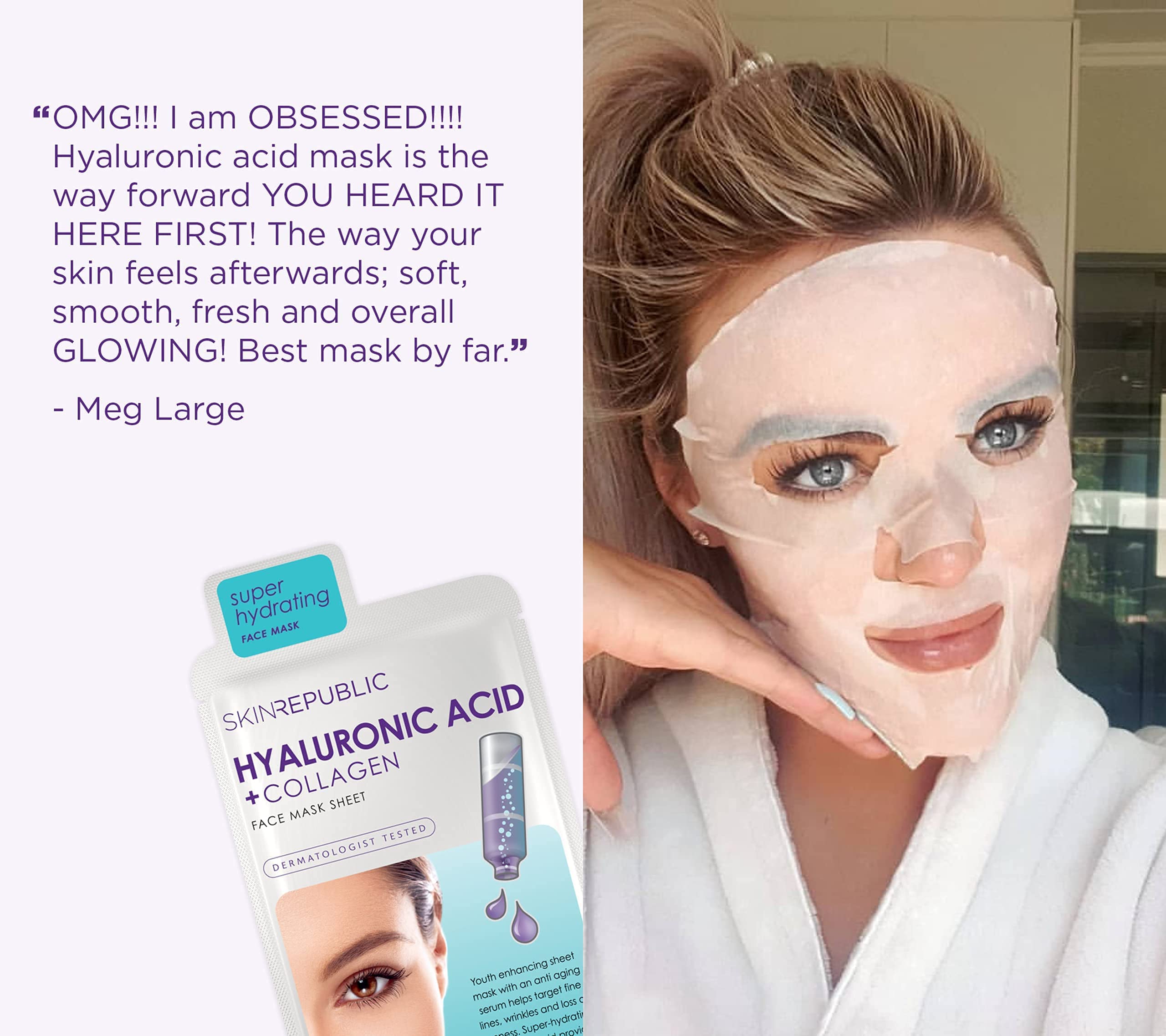 Skin Republic Hyaluronsäure + Kollagen Tuchmaske: Klinisch erwiesen für 48 Stunden langanhaltende Feuchtigkeit. Hergestellt in Korea. 4