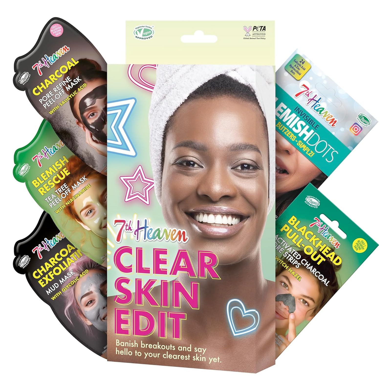 7th Heaven Clear Skin Edit Skincare Kit: 3 Face Masks, Nose Pore Strips & Blemish Dots