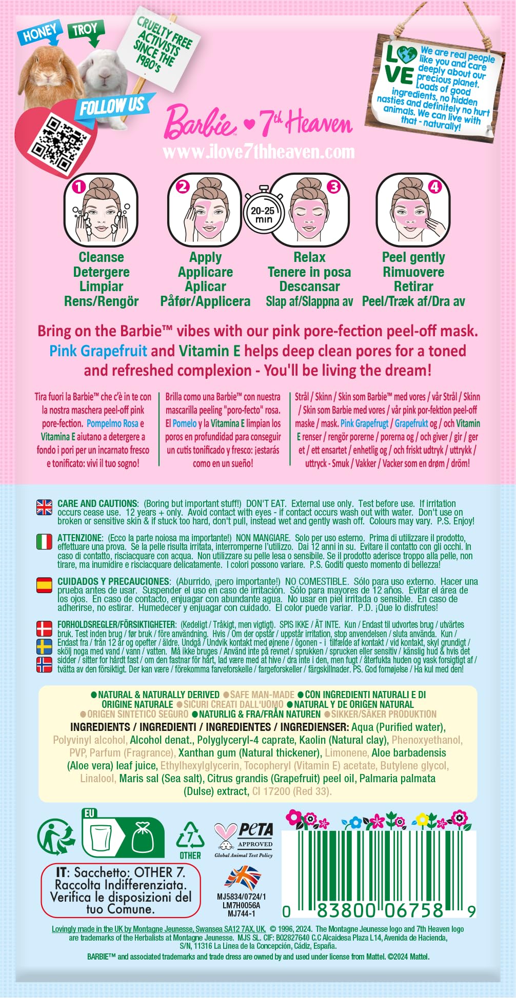 7th Heaven Barbie Pink Grapefruit & Vitamin E Peel-Off Face Mask for Pore Cleansing 5