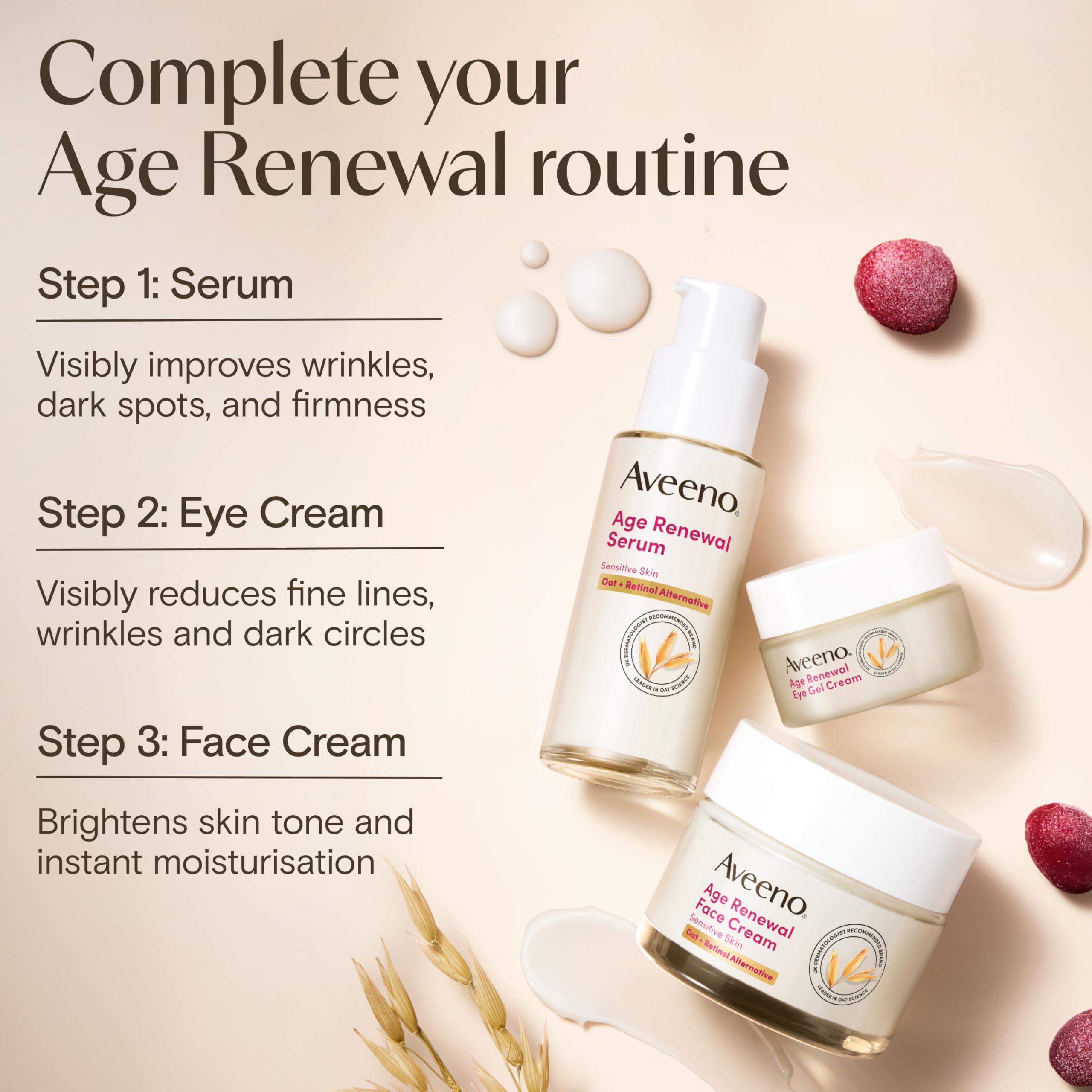 AVEENO Age Renewal Serum with Oat + Retinol Alternative for Wrinkles and Firmness 30ml 6