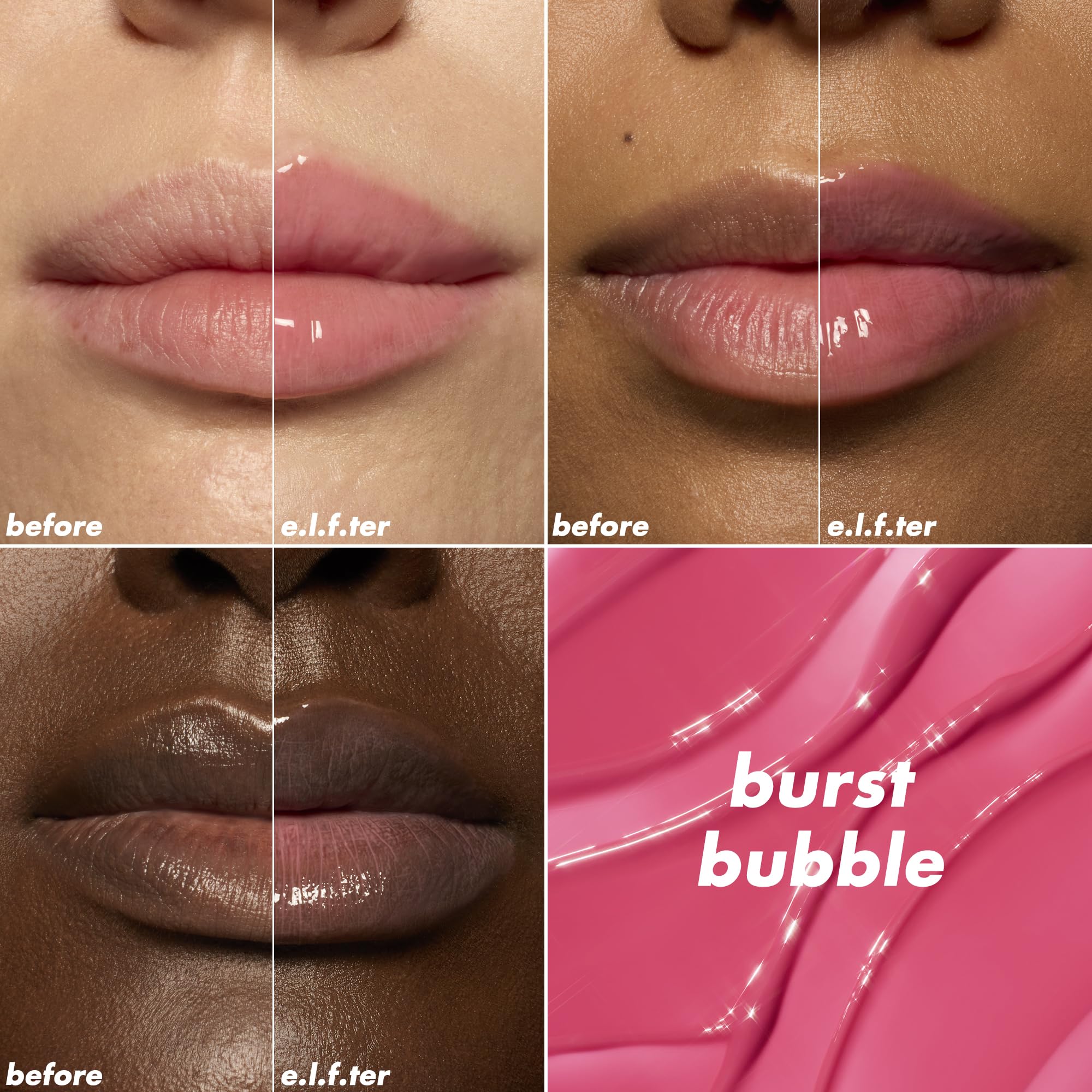 elf Glow Reviver Plumping Lip Oil, getönter Lippenaufpolsterer für ein hochglänzendes, volles Finish, angereichert mit Jojobaöl, vegan und tierversuchsfrei, Burst Bubble 3