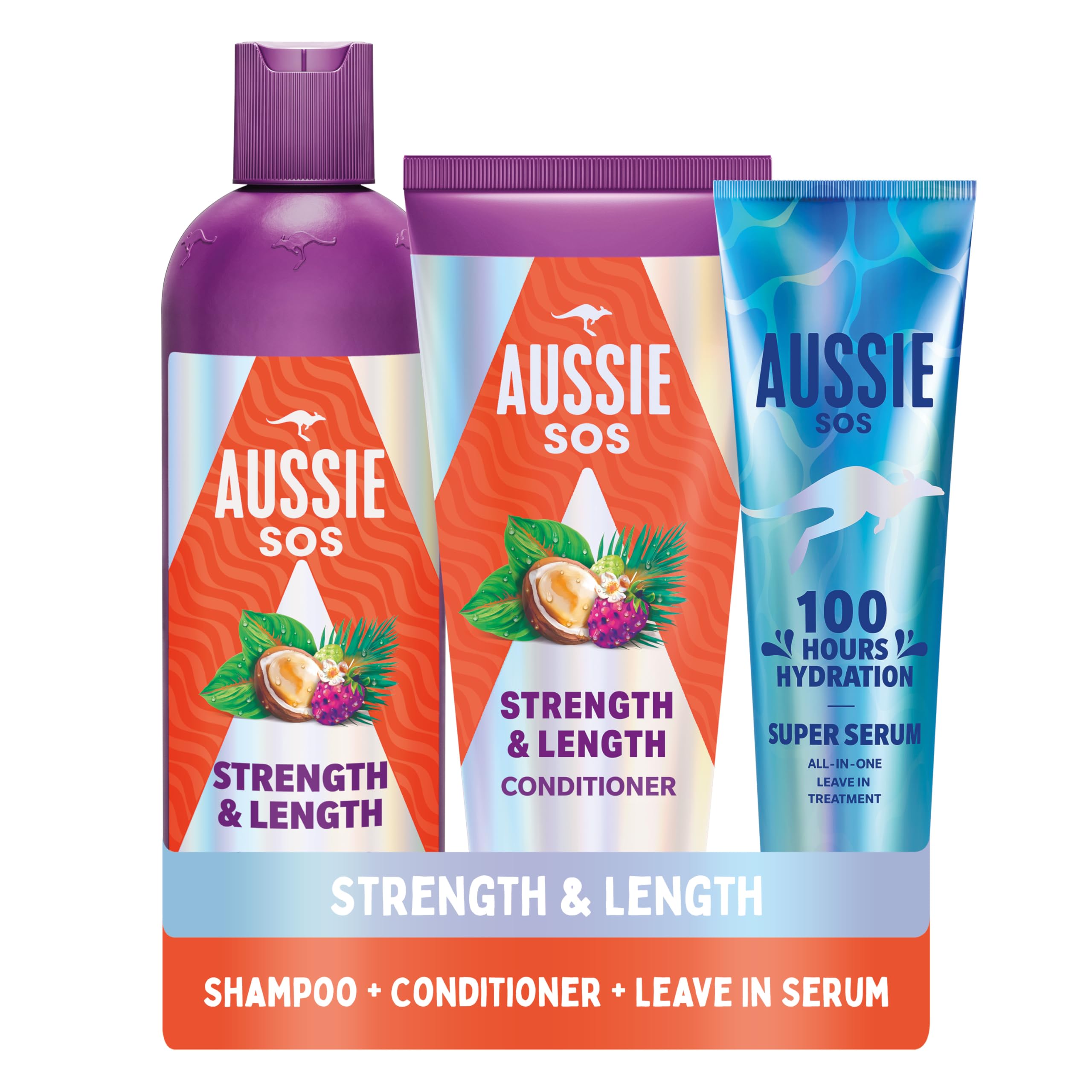 Aussie Strength & Length Shampoo, Conditioner & Super Serum Leave-In Treatment Set