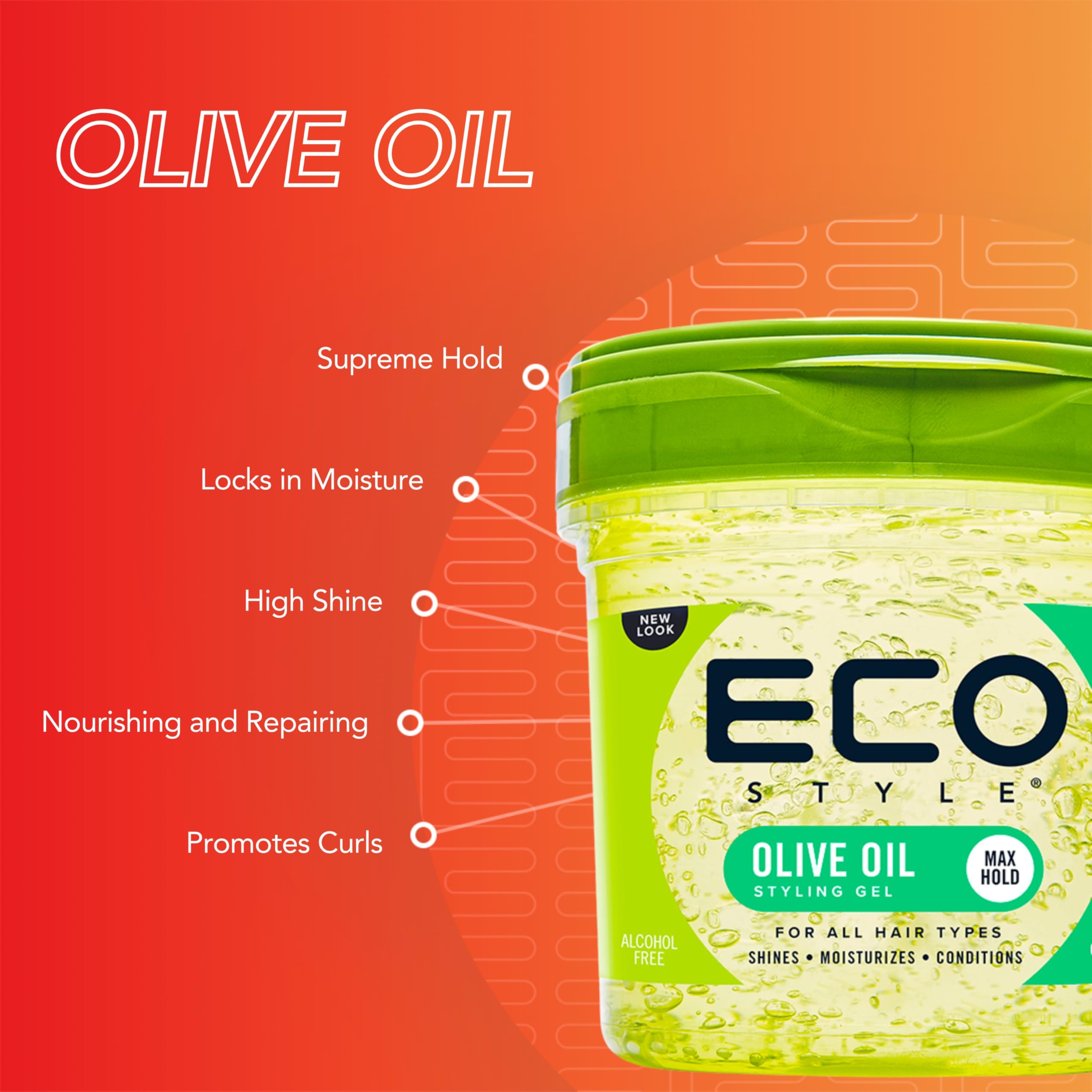 Eco Style Olive Oil Styling Gel for All Hair Types, 946 ml, Superior Hold 3