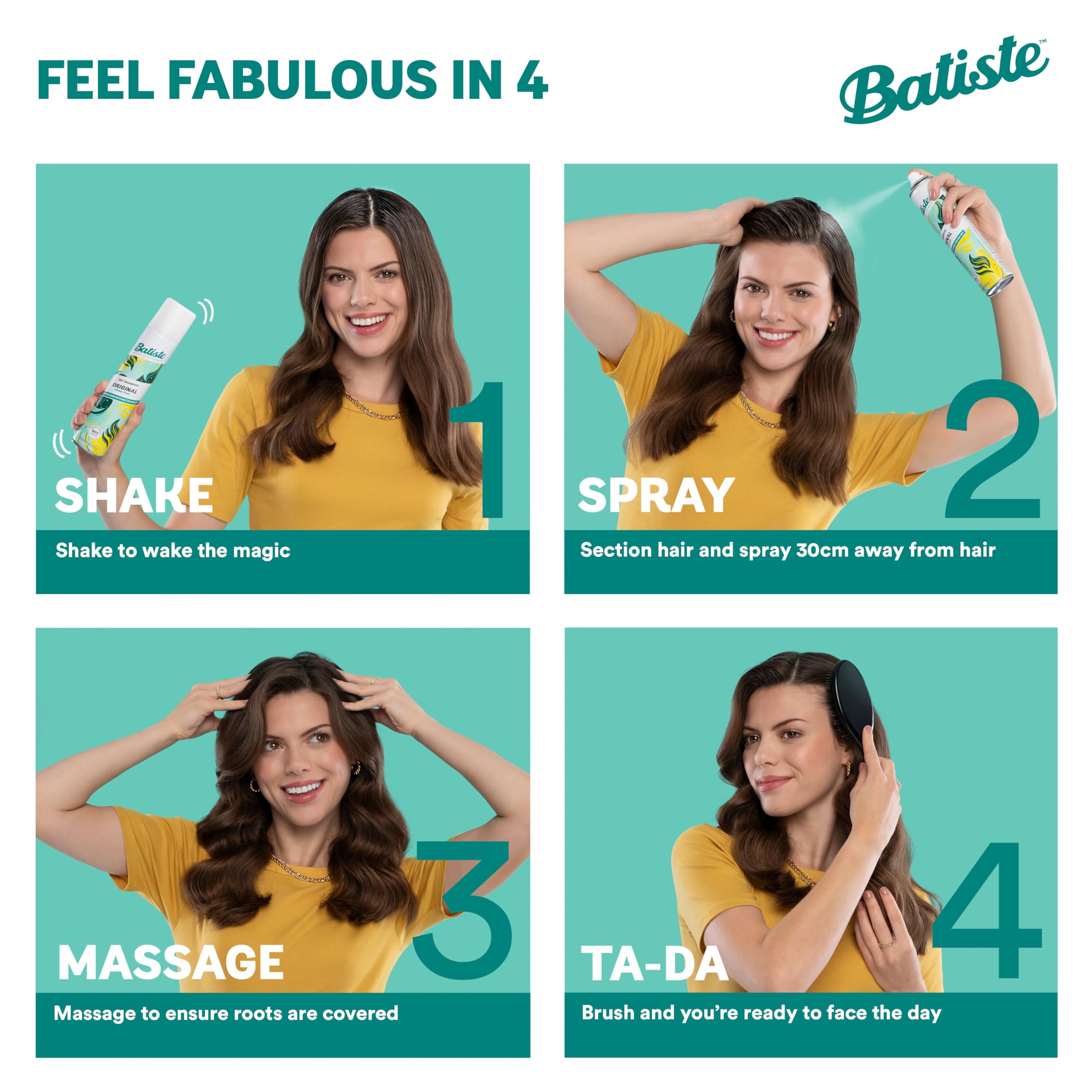 Batiste Naturally Green Tea & Chamomile Dry Shampoo Spray for Instant Hair Refresh 200ml 6