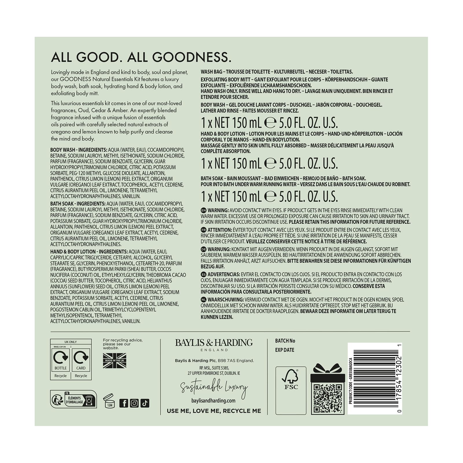 Baylis & Harding Goodness Oud, Cedar & Amber Essentials Gift Set - Vegan 9