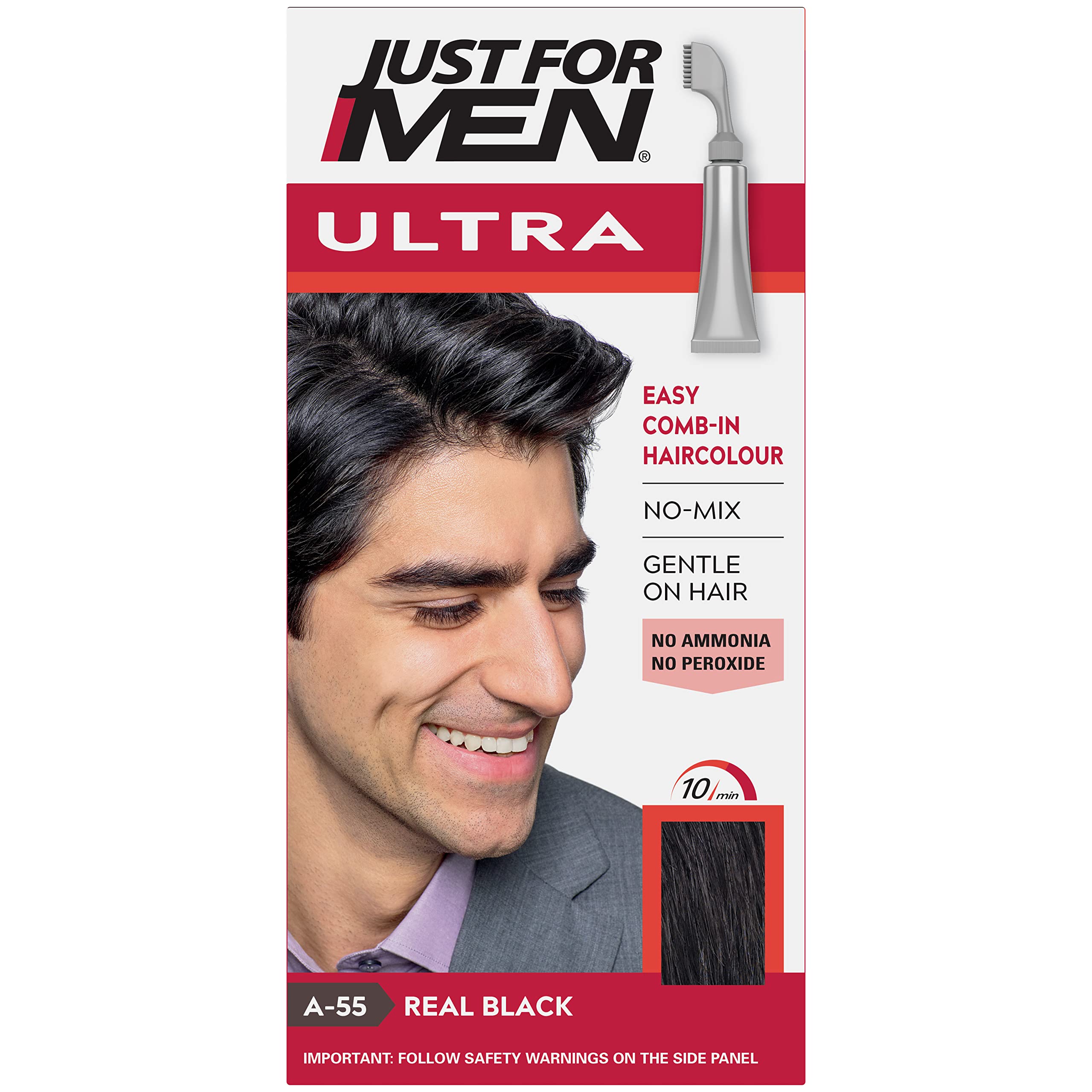 Just For Men Ultra Real Black Hair Colour Dye A55 - Comb-In Applicator, Ammonia & Peroxide Free