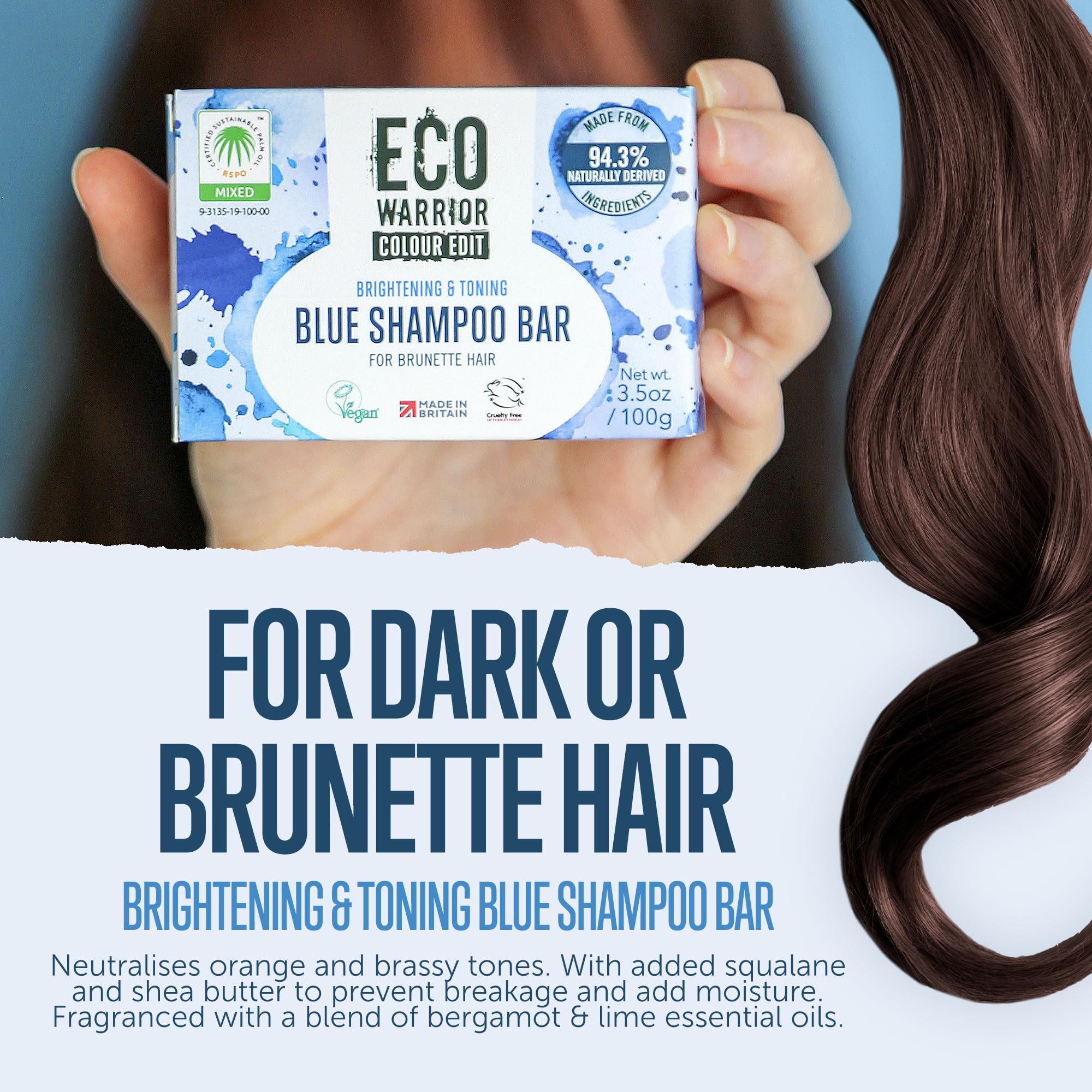 Eco Warrior Blue Shampoo Bar for Brunette Hair (100g) | Toning, Squalane & Shea Butter