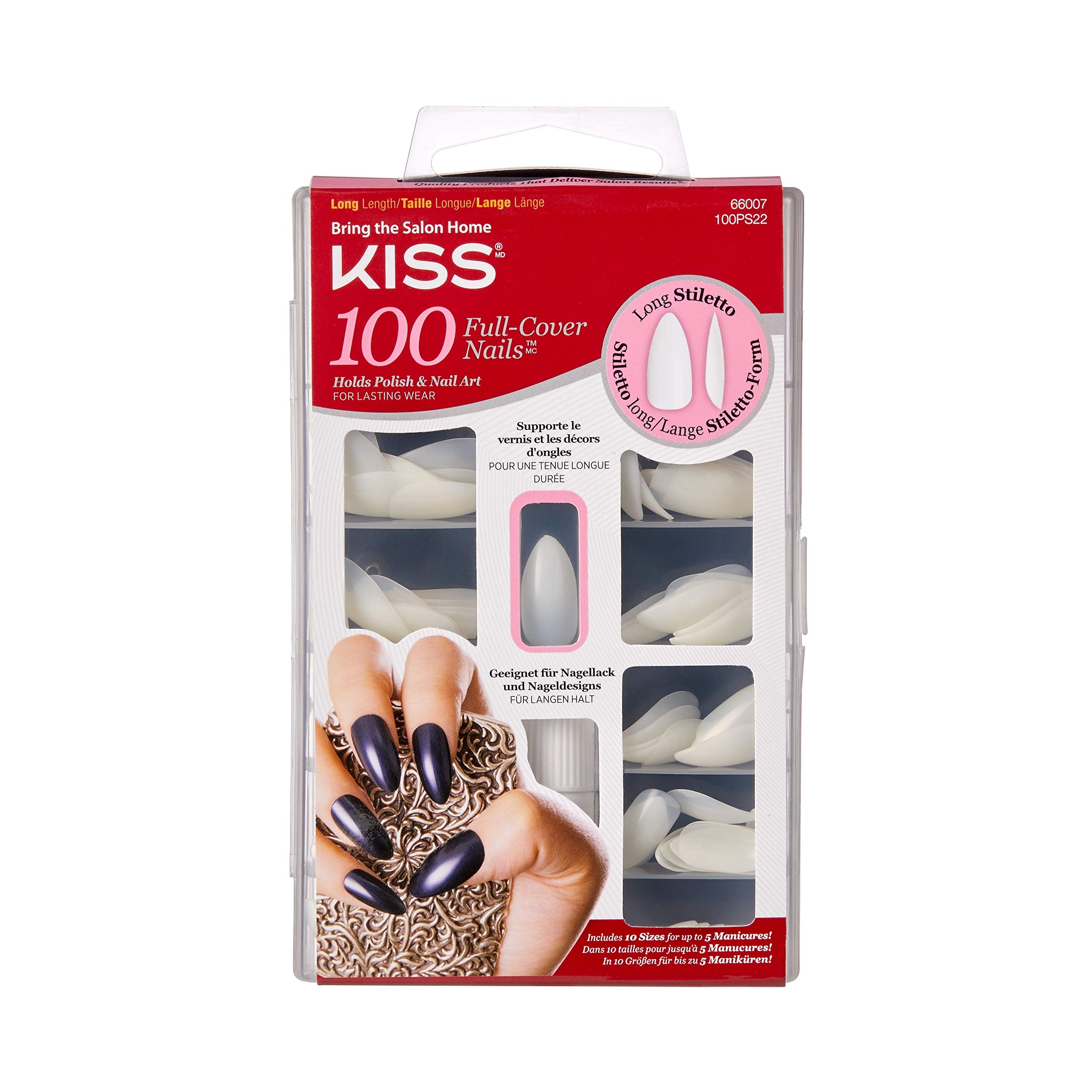 KISS 100 Full-Cover Manicure Kit - Long Stiletto Fake Nails for DIY Style