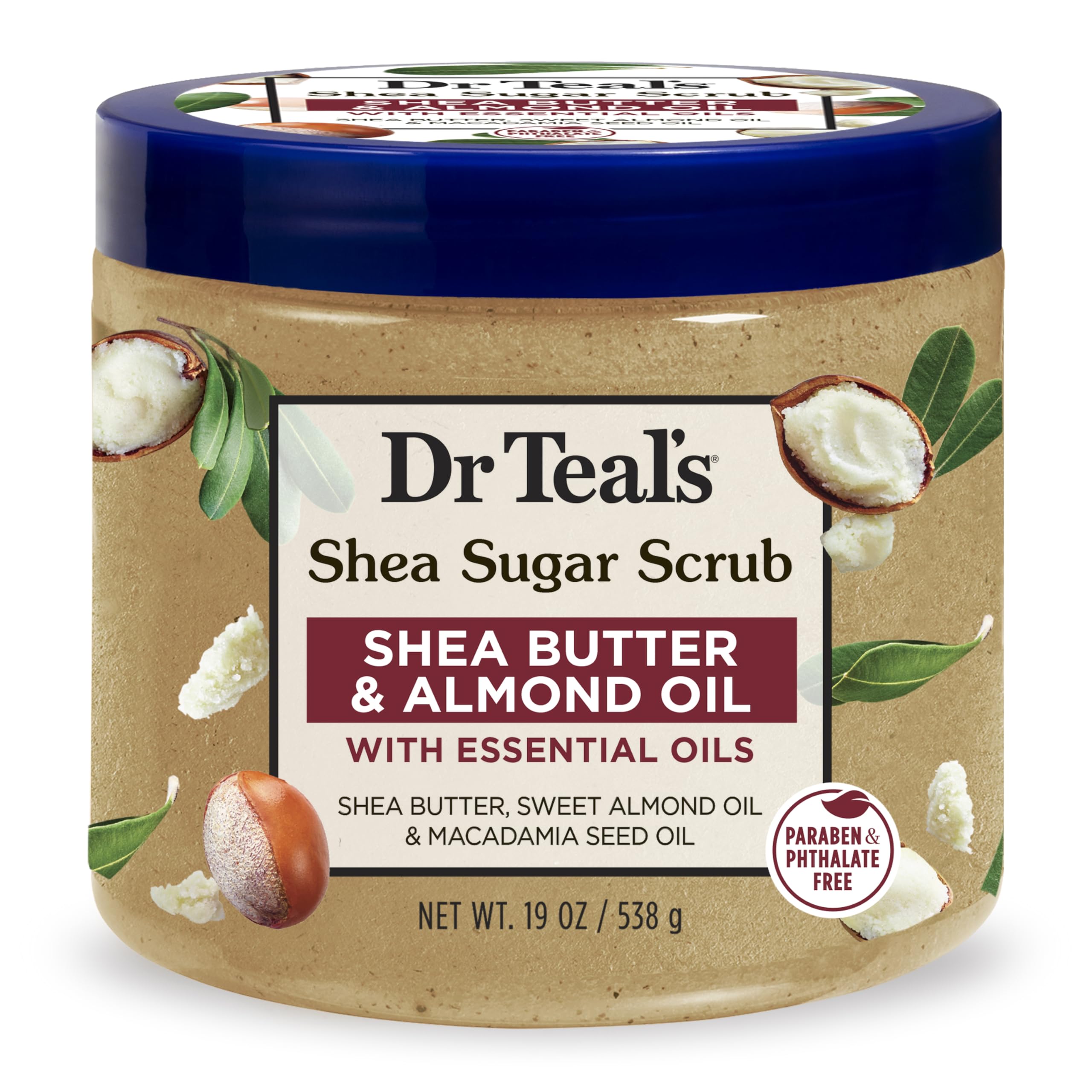 Dr Teal's Shea Butter & Almond Oil Body Sugar Scrub for Exfoliation and Smoothing 538g