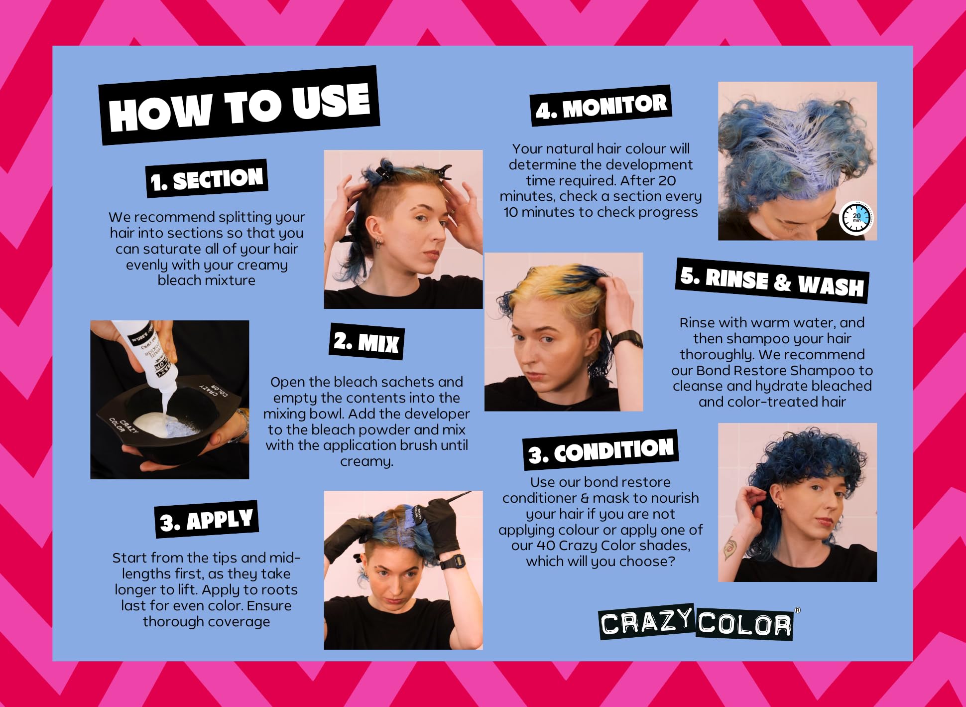 Crazy Color High Lift Bleaching Kit with 30 Vol (9%) Developer & Tools 5