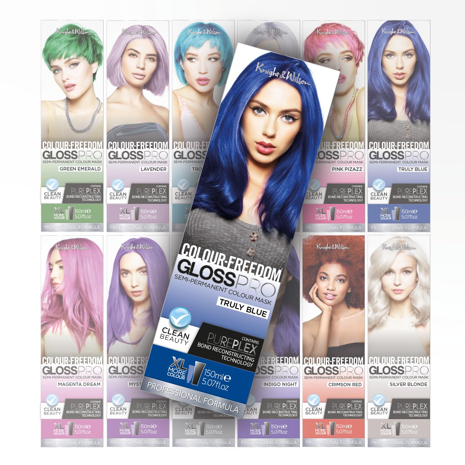 Knight &amp; Wilson Colour-Freedom Gloss Pro 150ml Truly Blue Semi-Permanente Haarfarbe - Ultra-Brillante vegane Farbmaske mit PurePlex | Ammoniakfreie Farbe, hält bis zu 6-10 Haarwäschen 7