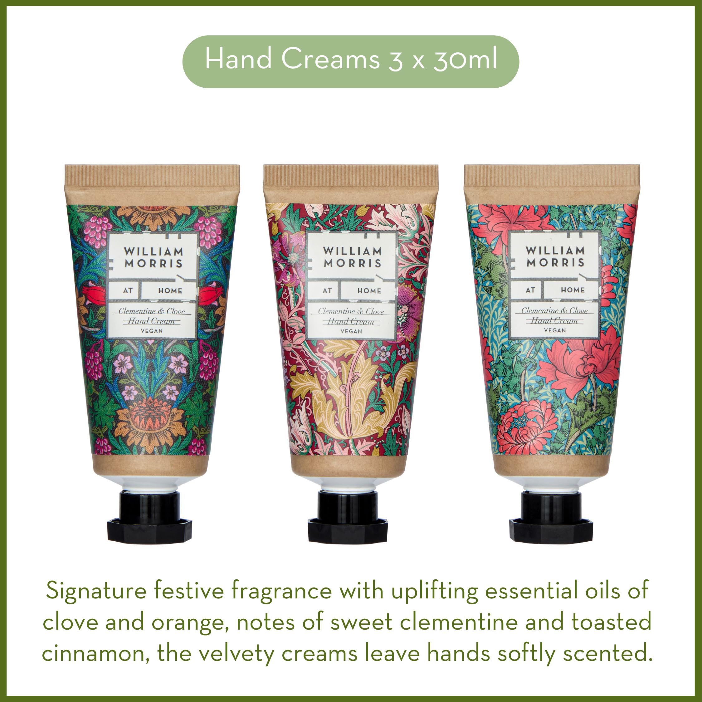 William Morris At Home Hand Cream Trio 3x 30ml with Shea Butter, Clove & Clementine 3