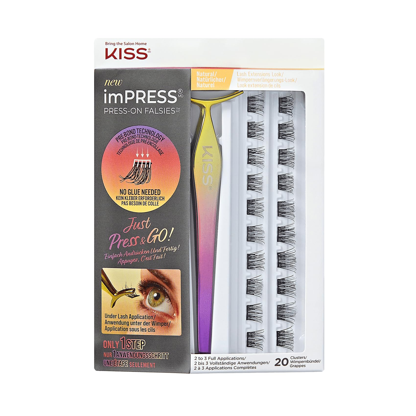 KISS imPRESS Press-On Falsies Eyelash Clusters Kit, Natural Look, Black, No Glue Required