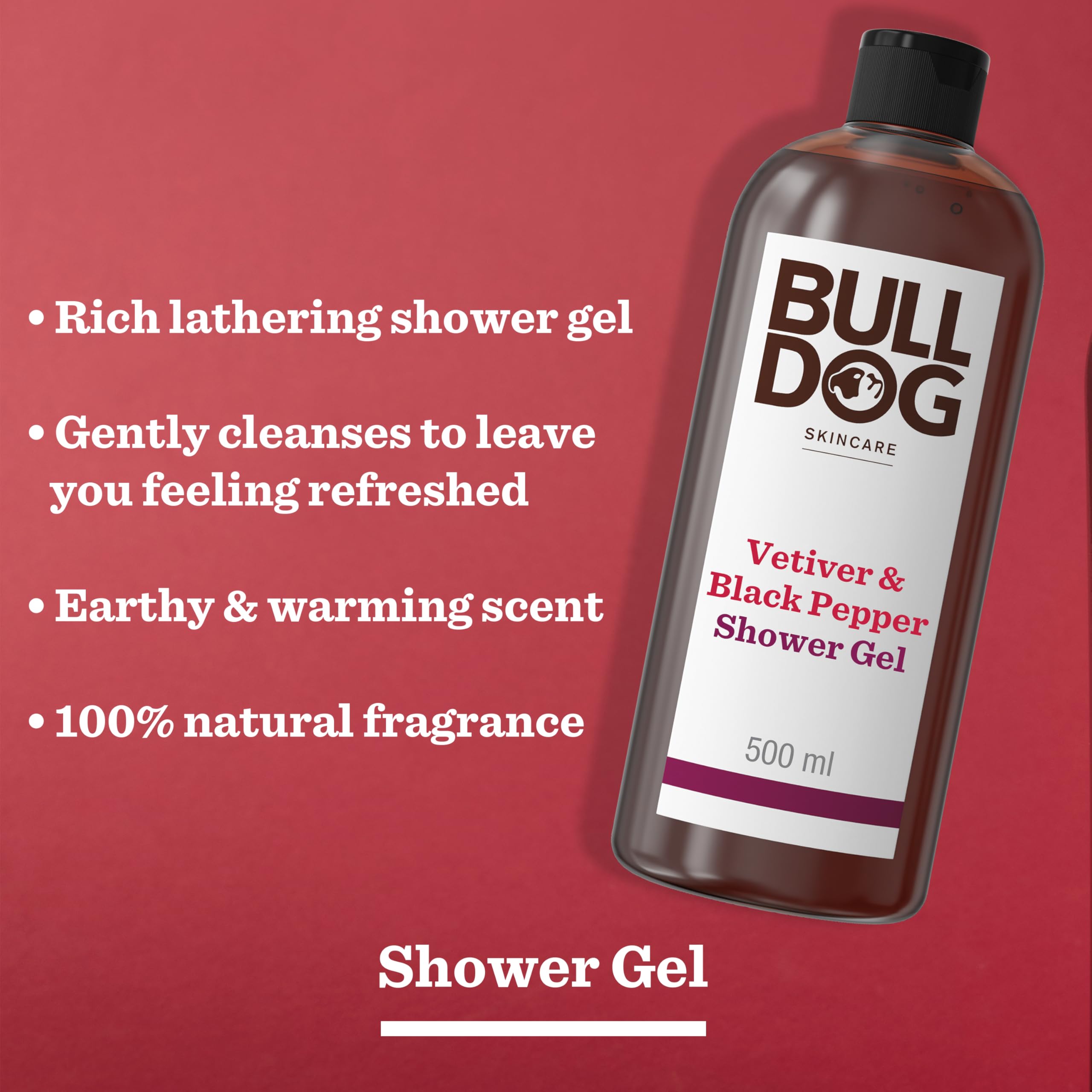 Bulldog Men's Shower Gel with Vetiver & Black Pepper for Natural Cleansing