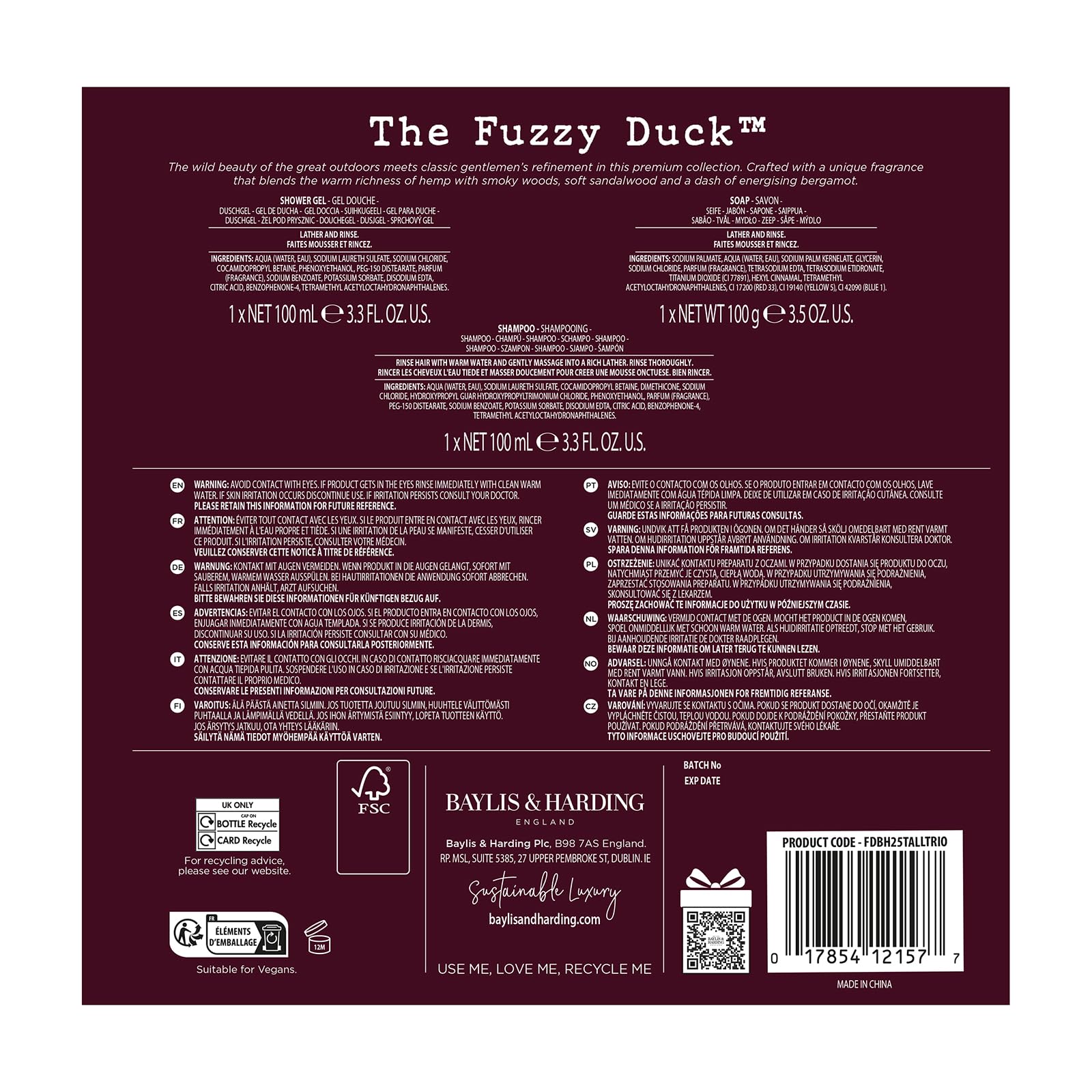 Baylis &amp; Harding The Fuzzy Duck Bergamotte, Hanf &amp; Sandelholz Herren Luxus-Geschenkset - Vegan (1 Stück) 7