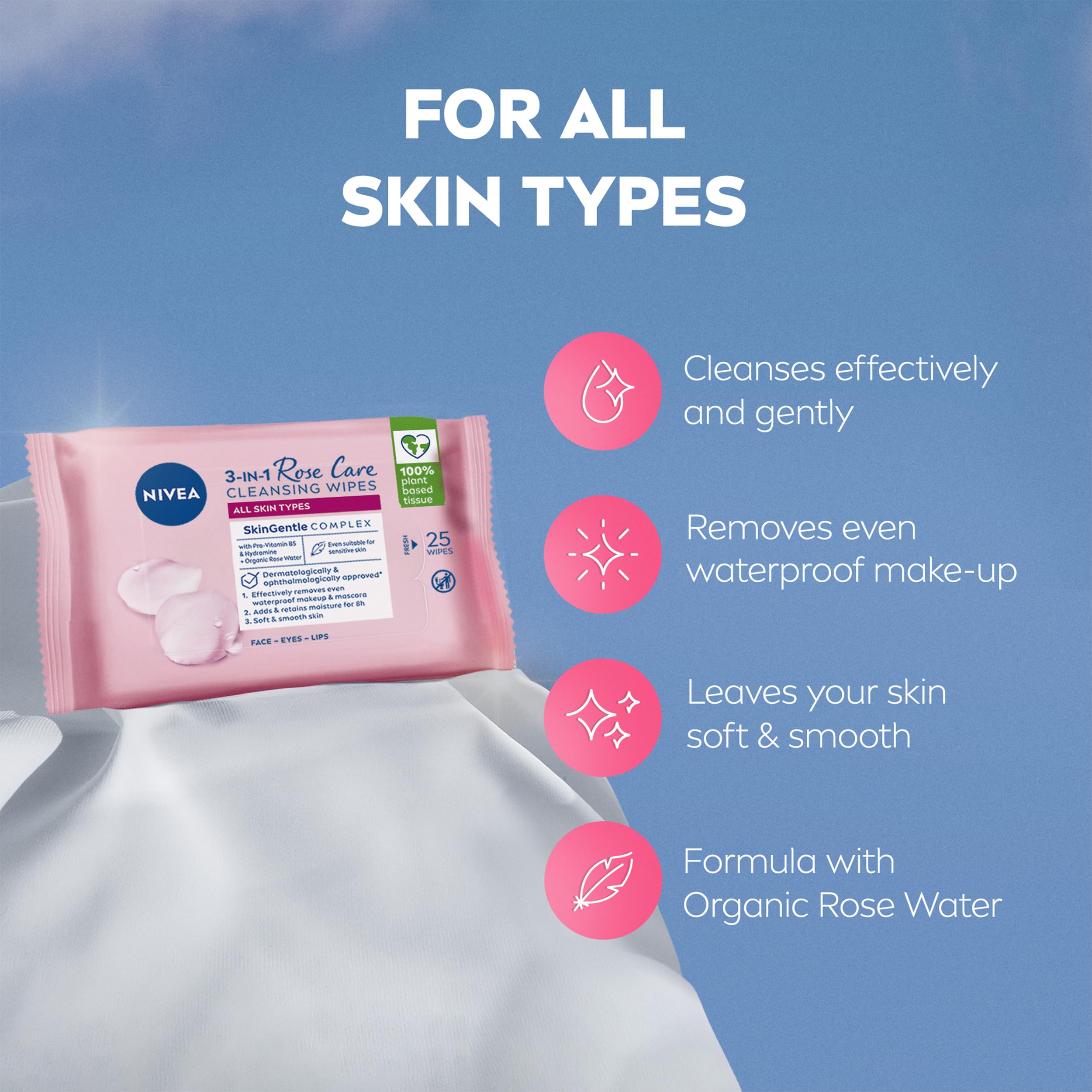 NIVEA 3in1 Rose Care Cleansing Wipes with Organic Rose Water (2x25 Count) 3