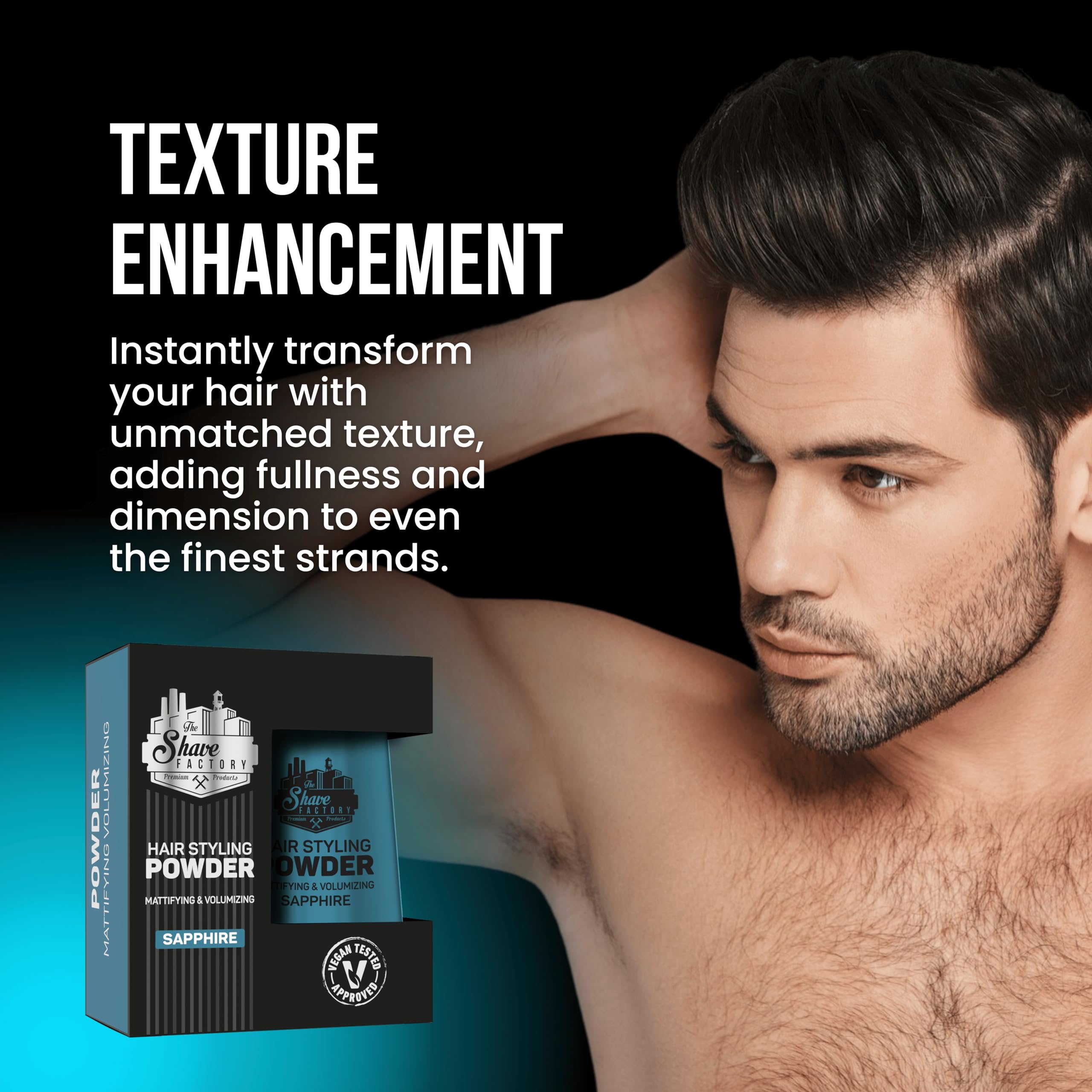 The Shave Factory Hair Styling Powder - Mattifying, Volumizing, and Texture Enhancing (20g, Sapphire)