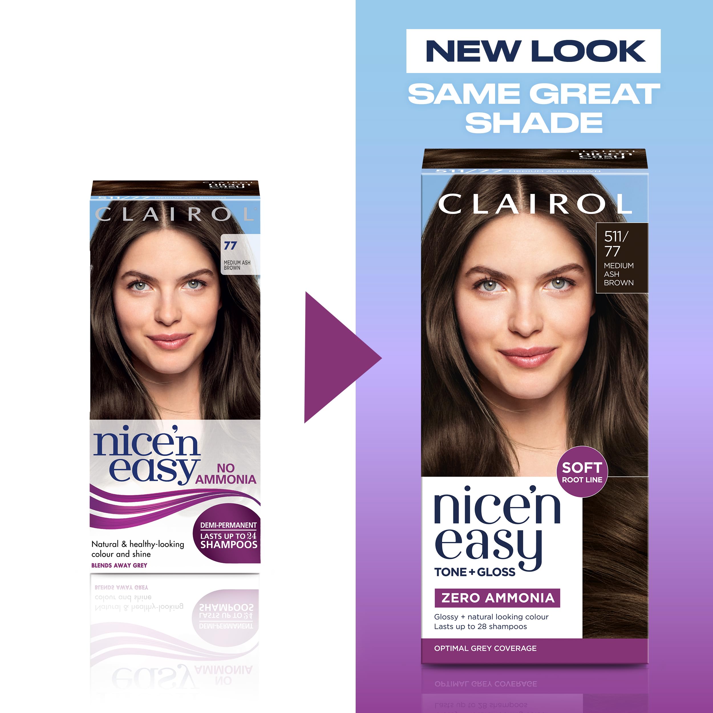 Clairol Nice'n Easy Tone+Gloss Semi-permanente Haarfarbe – 511/77 Mittel-Aschgrau