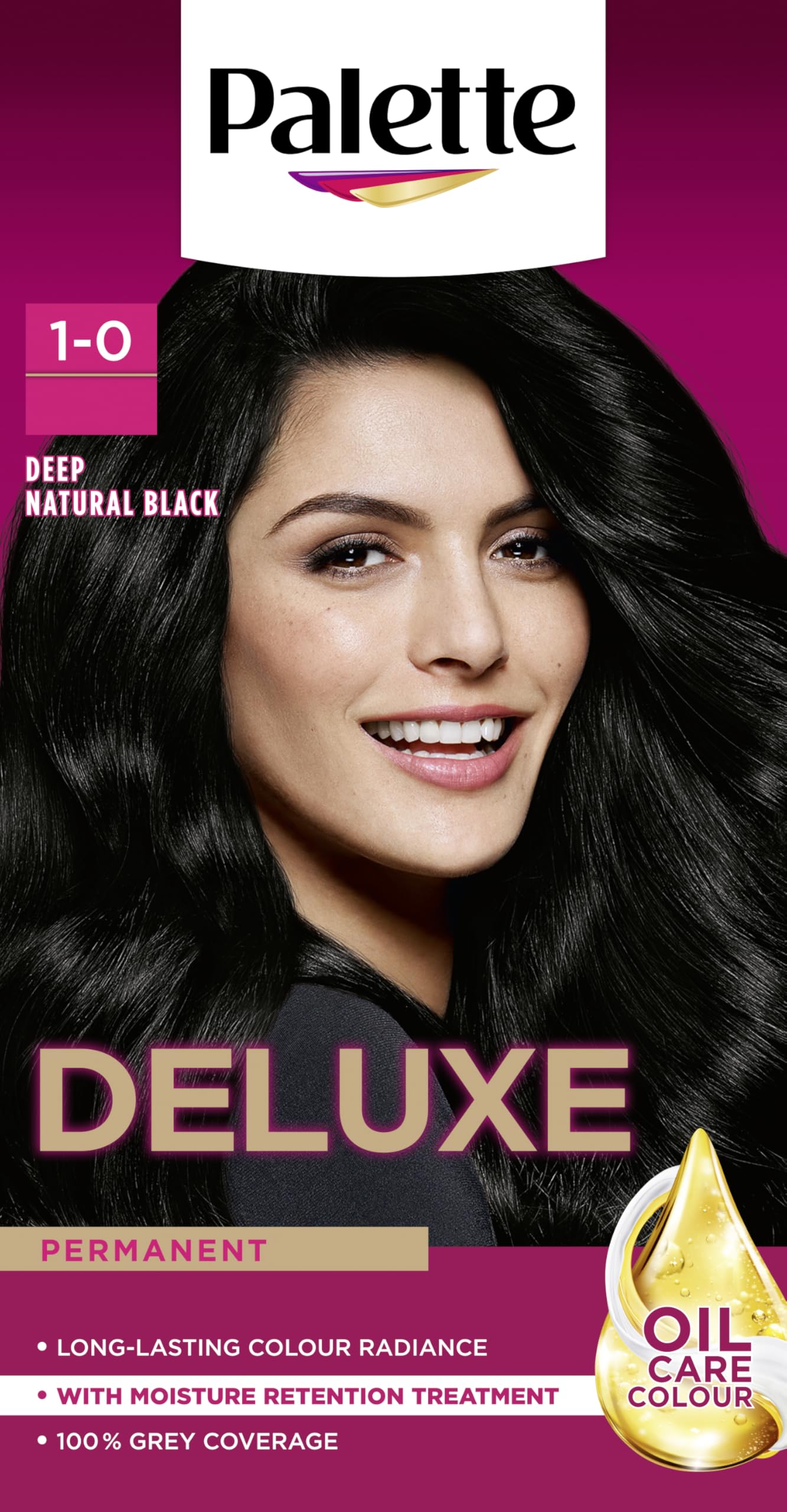 Palette Deluxe Creme Colouration 1-0 Deep Natural Black Permanent Hair Dye with Moisture Retention Treatment
