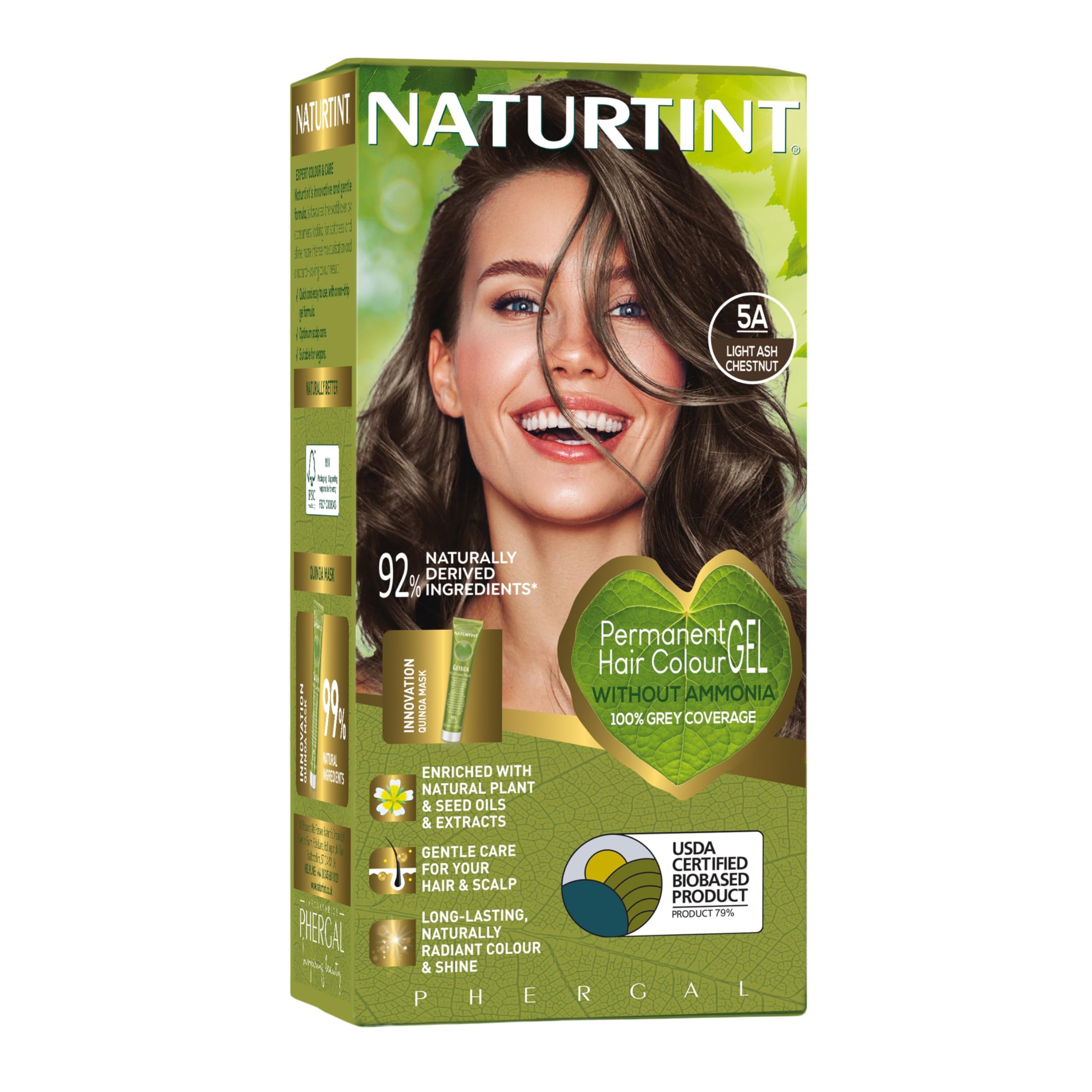 Naturtint Permanent Hair Colour Gel 5A Light Ash Chestnut, Plant Enriched