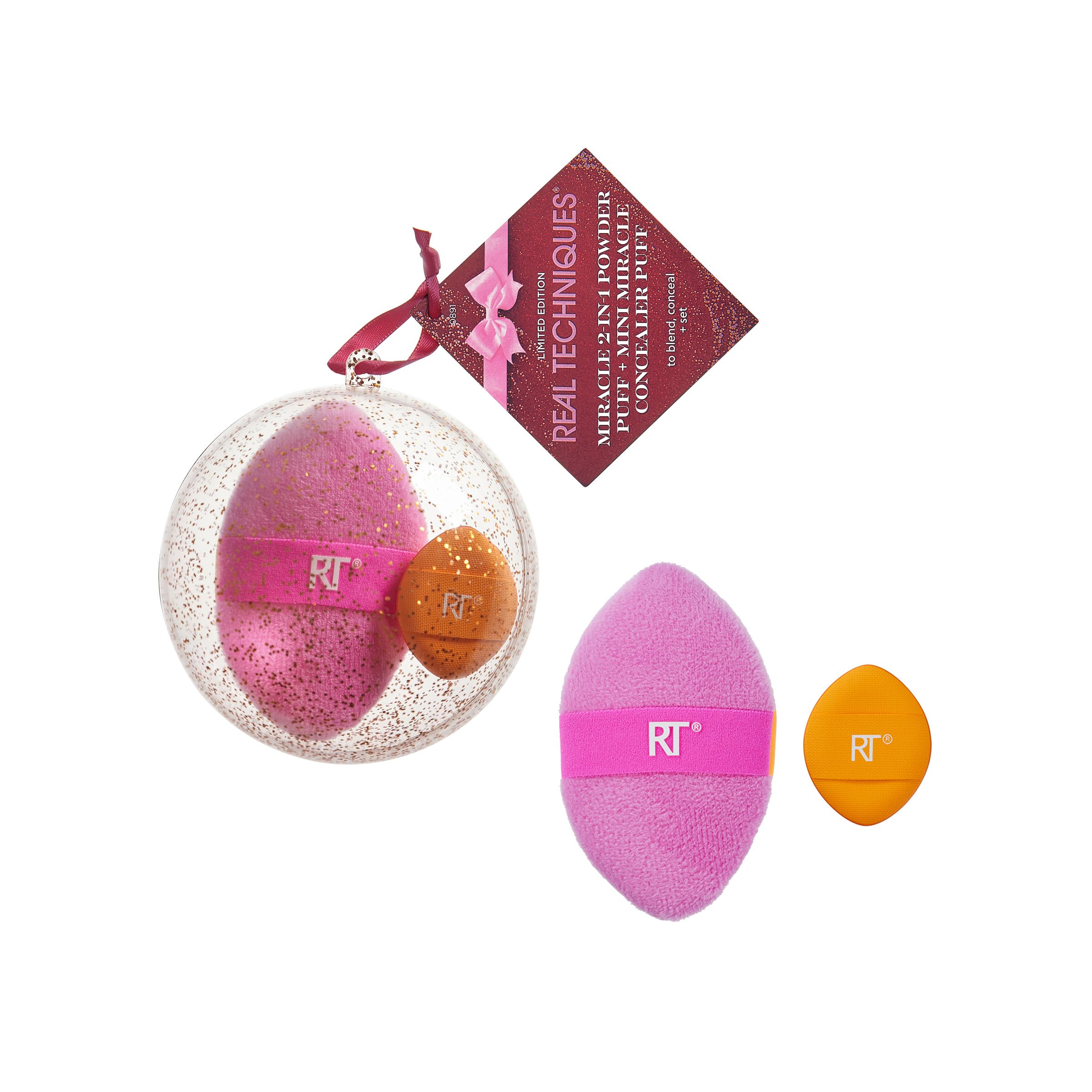 Real Techniques Miracle 2-in-1 Powder Puff & Mini Concealer Puff Set for Precise Coverage