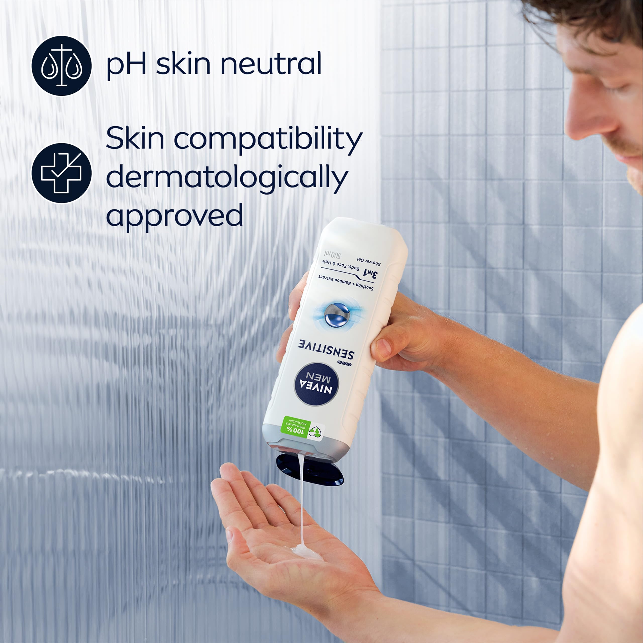 NIVEA MEN Sensitive Shower Gel 500 ml - Alcohol-Free Body, Face & Hair Wash 4