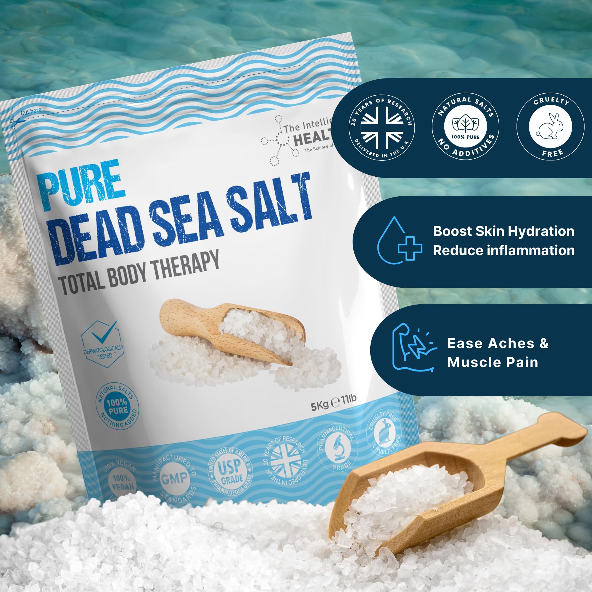 Reines Totes-Meer-Salz – Premium-Badesalz für Muskelregeneration und Entspannung, luxuriöses Totes-Meer-Salz für Bäder zur ganzheitlichen Körpertherapie, 5 kg 5