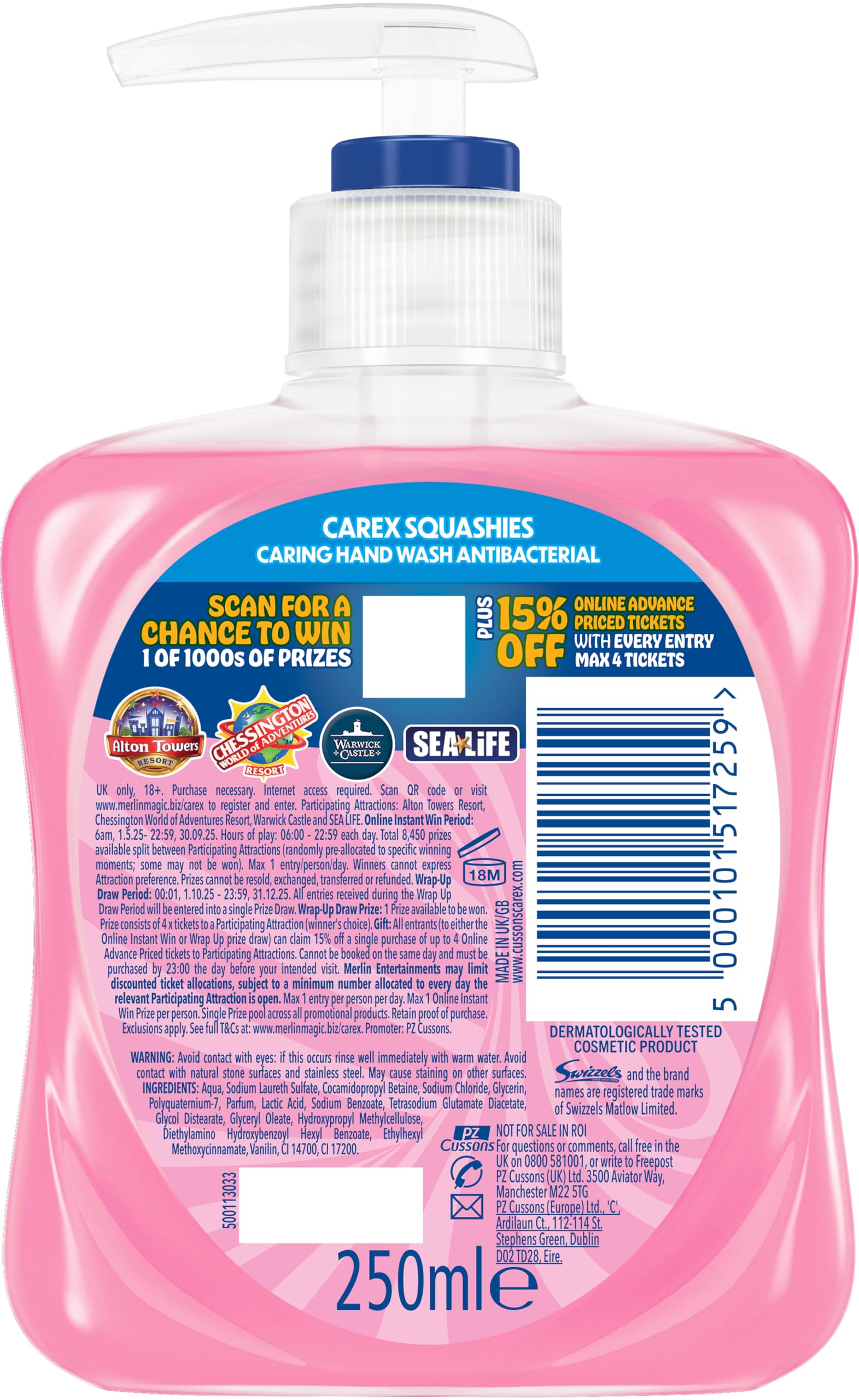 CAREX Fun Editions Squashies Strawberry & Cream Antibacterial Hand Wash Multipack (6 x 250ml) 3