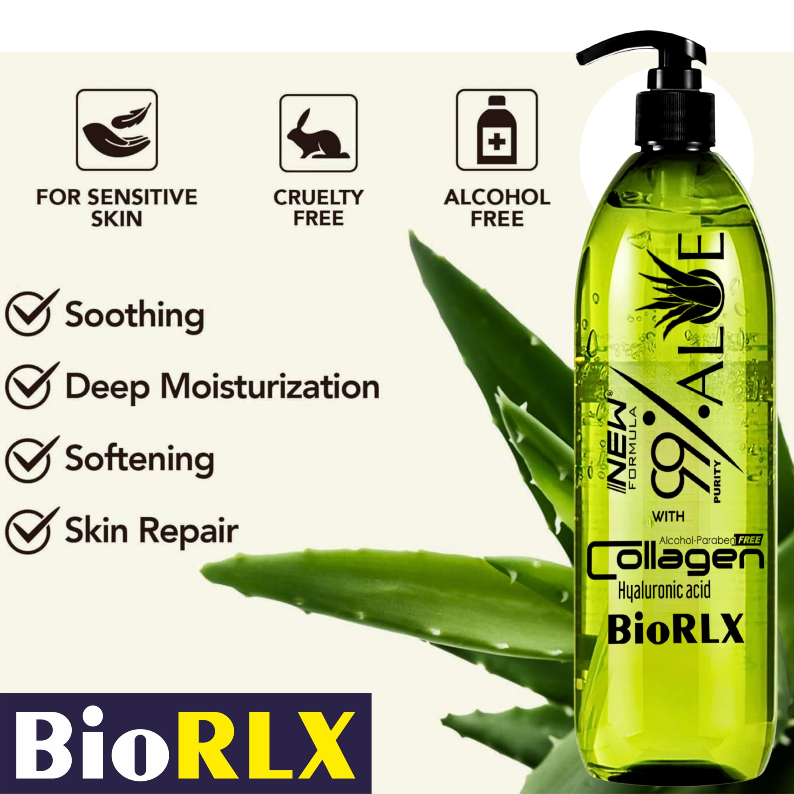 BioRLX 99% Aloe Vera Gel with Collagen & Hyaluronic Acid for Face, Body, Hair (8.5 fl.oz) 8