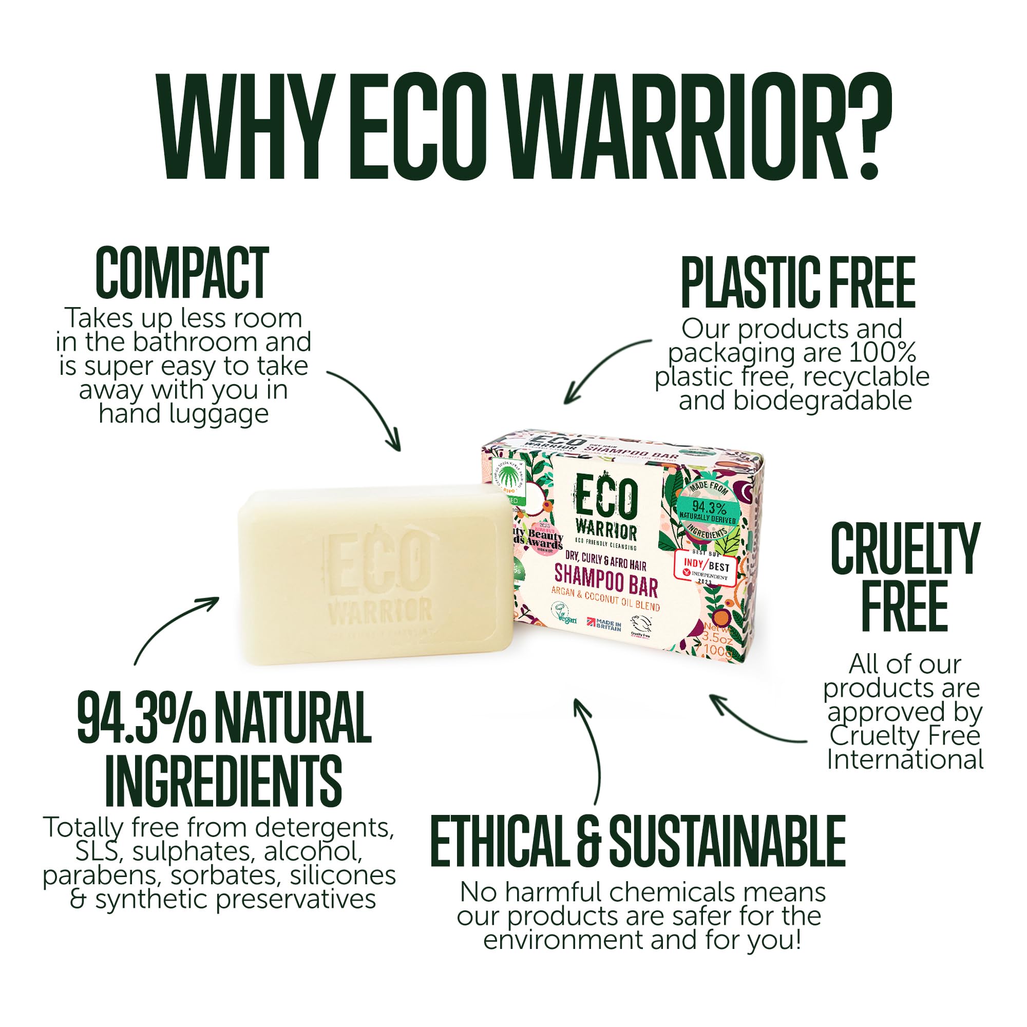 Eco Warrior Shampoo-Bar für trockenes Haar – Vegan, tierversuchsfrei, ohne SLS und Parabene, mit pflegendem Argan- und Kokosnussöl sowie Eibischextrakt für weiches, trockenes Haar, Little Soap Company, 100 g 4