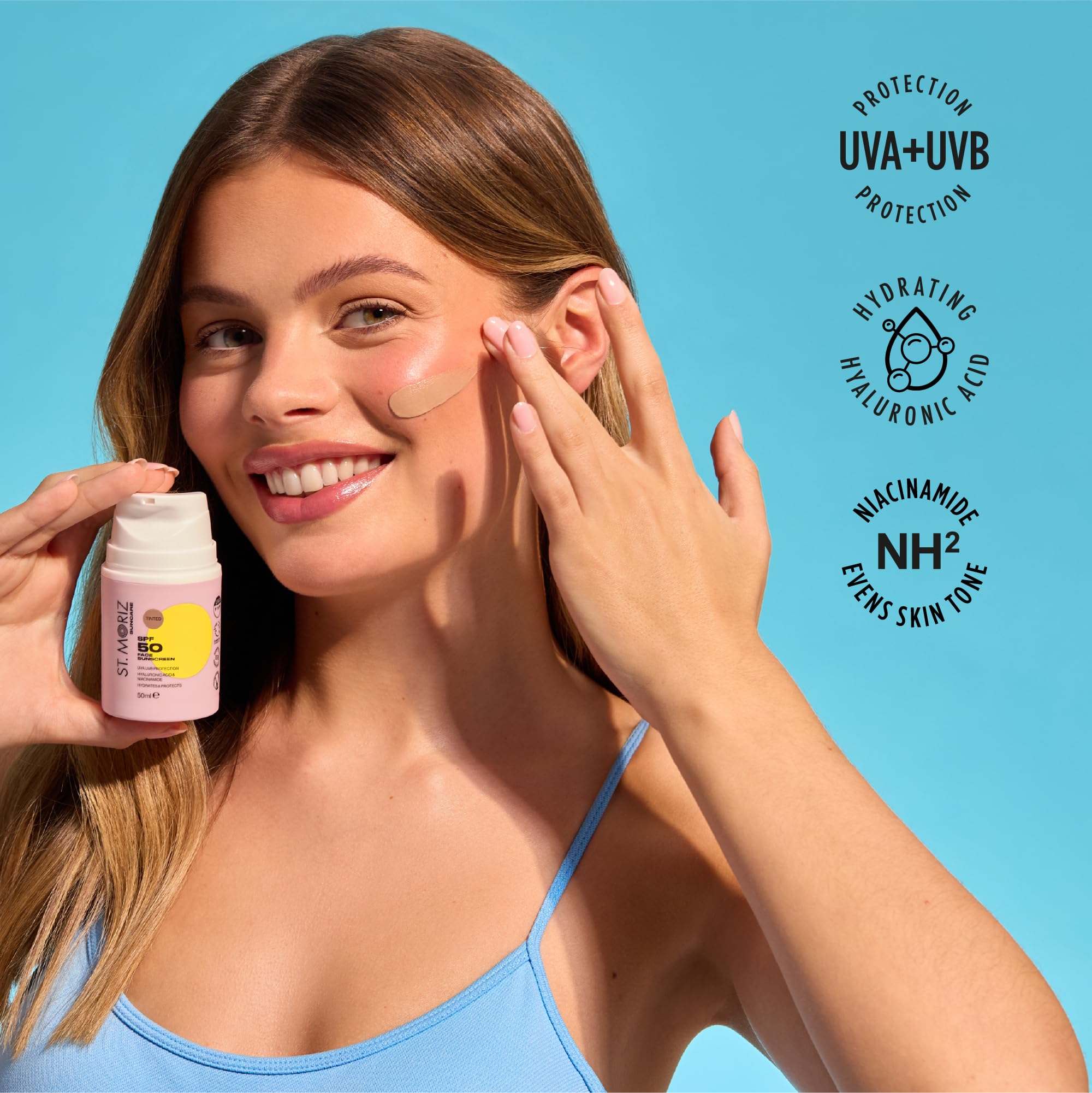 St. Moriz Suncare SPF 50 Tinted Face Sunscreen with Niacinamide and Hyaluronic Acid 3