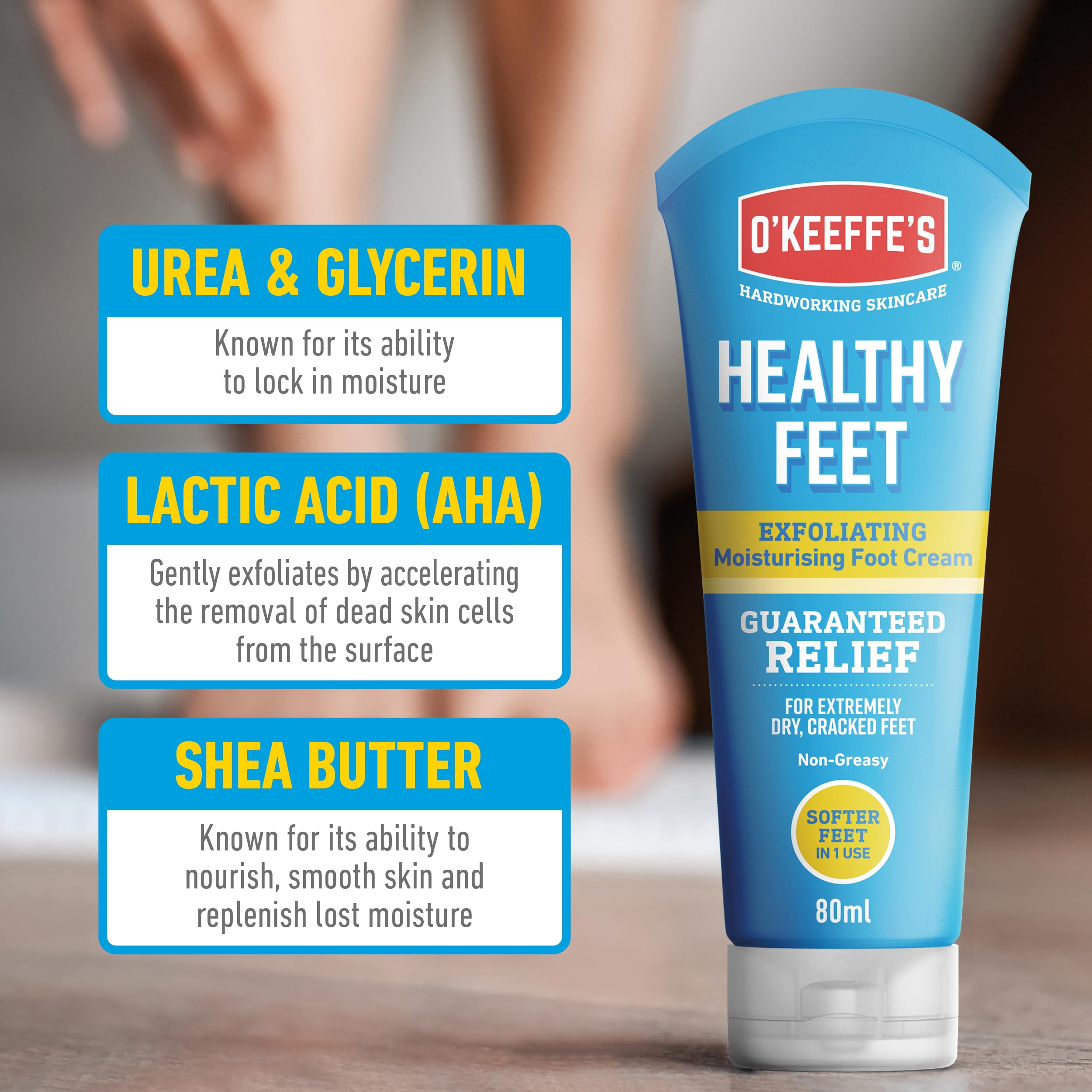 O'Keeffe's Healthy Feet Exfoliating Foot Cream for Very Dry Cracked Skin, 80ml