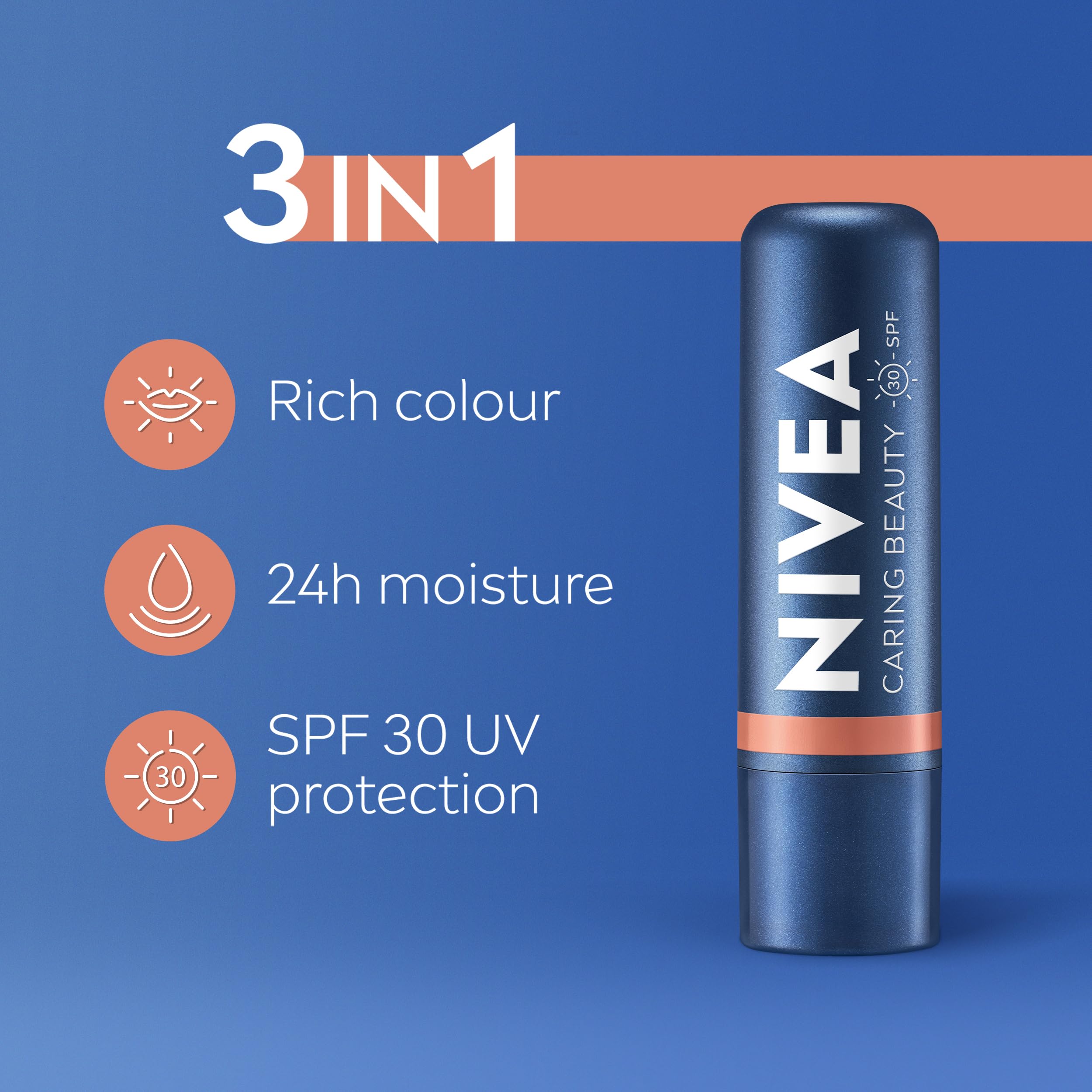 NIVEA Caring Beauty Nude Lip Balm SPF30 (4.8g) - 3-in-1 Moisturizing Lip and Cheek Tint