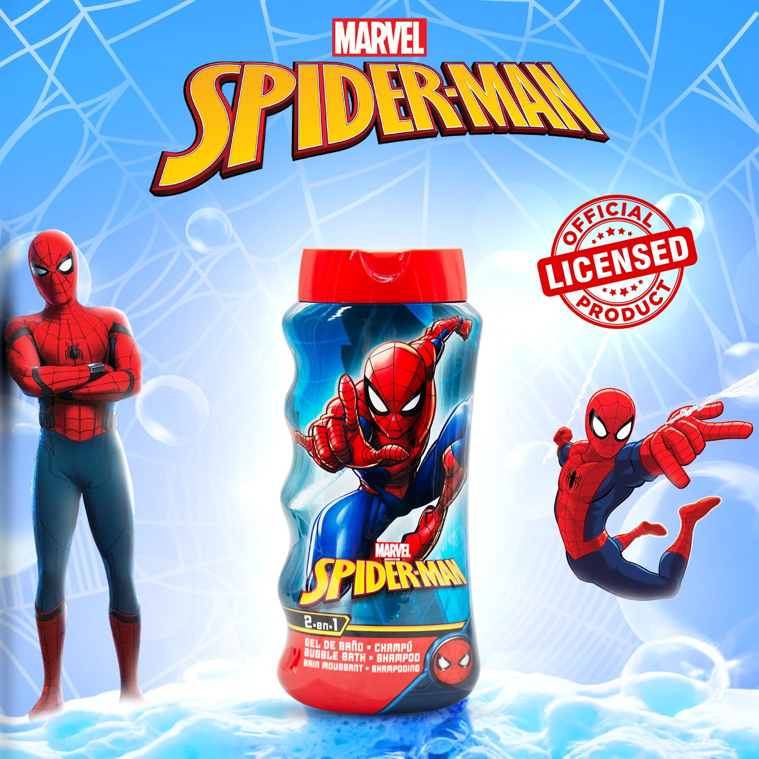 JingHe Spiderman 2-in-1 Kids Bubble Bath & Shampoo with Vitamin E & A