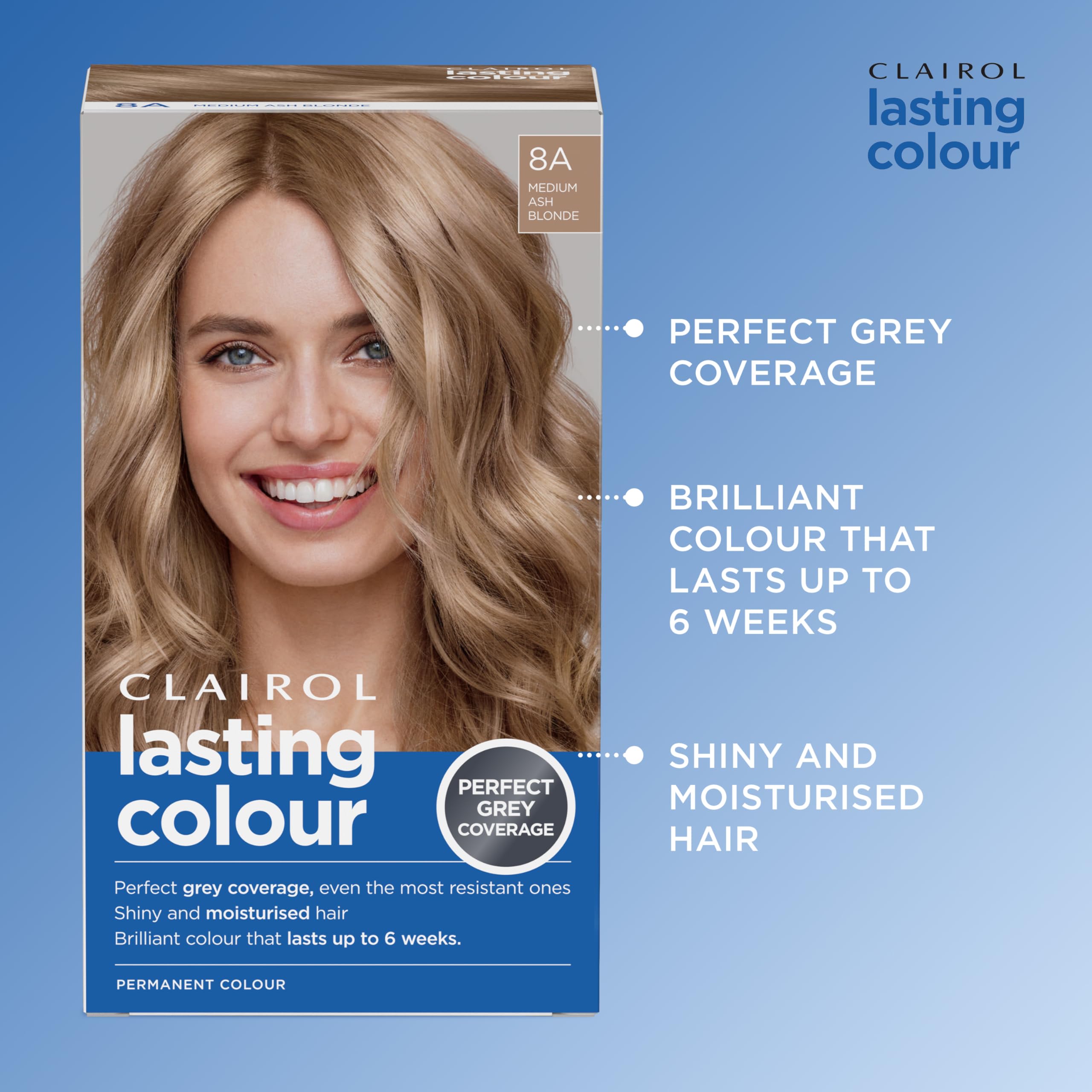 Clairol Permanente Haarfarbe | Ideale Grauabdeckung | Glänzendes und gepflegtes Haar | 8A Mittelblond Asch 5
