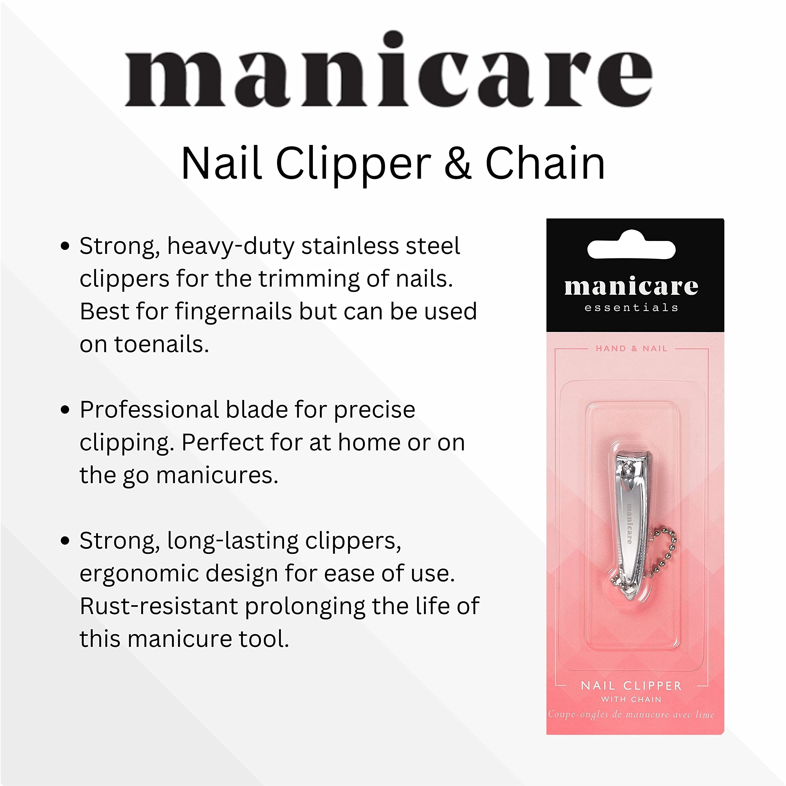 Manicare Durable Stainless Steel Nail Clippers with File and Chain