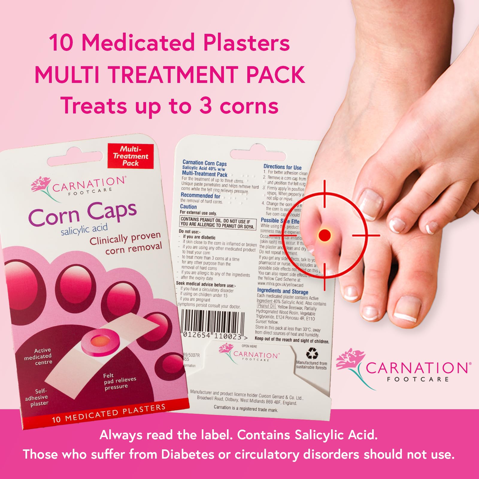 Carnation Footcare Corn Caps x 10 Medicated Treatment for Corn Removal 3