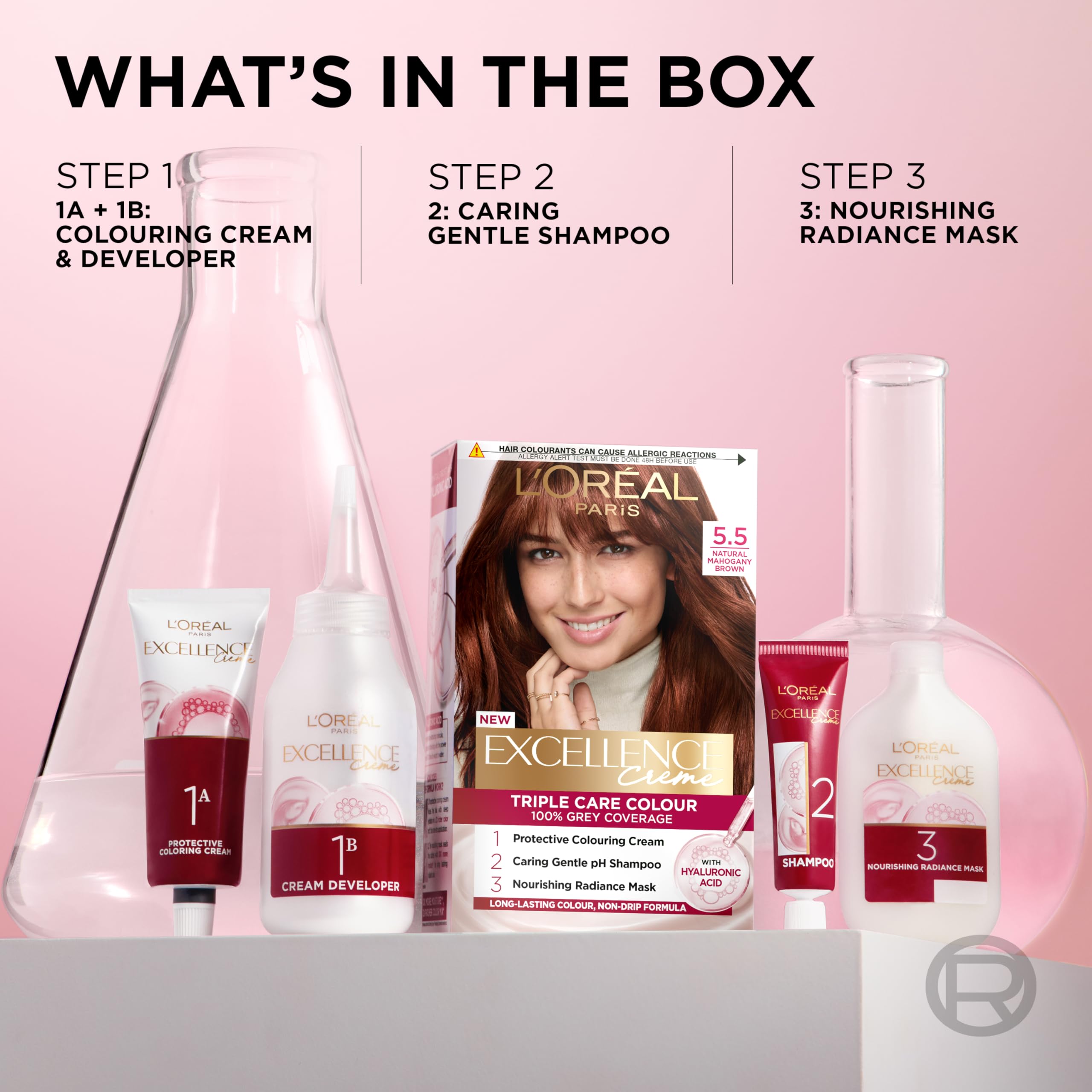 L'Oréal Paris Excellence Crème Permanent Hair Dye 5.5 Natural Mahogany Brown - 100% Grey Coverage 6