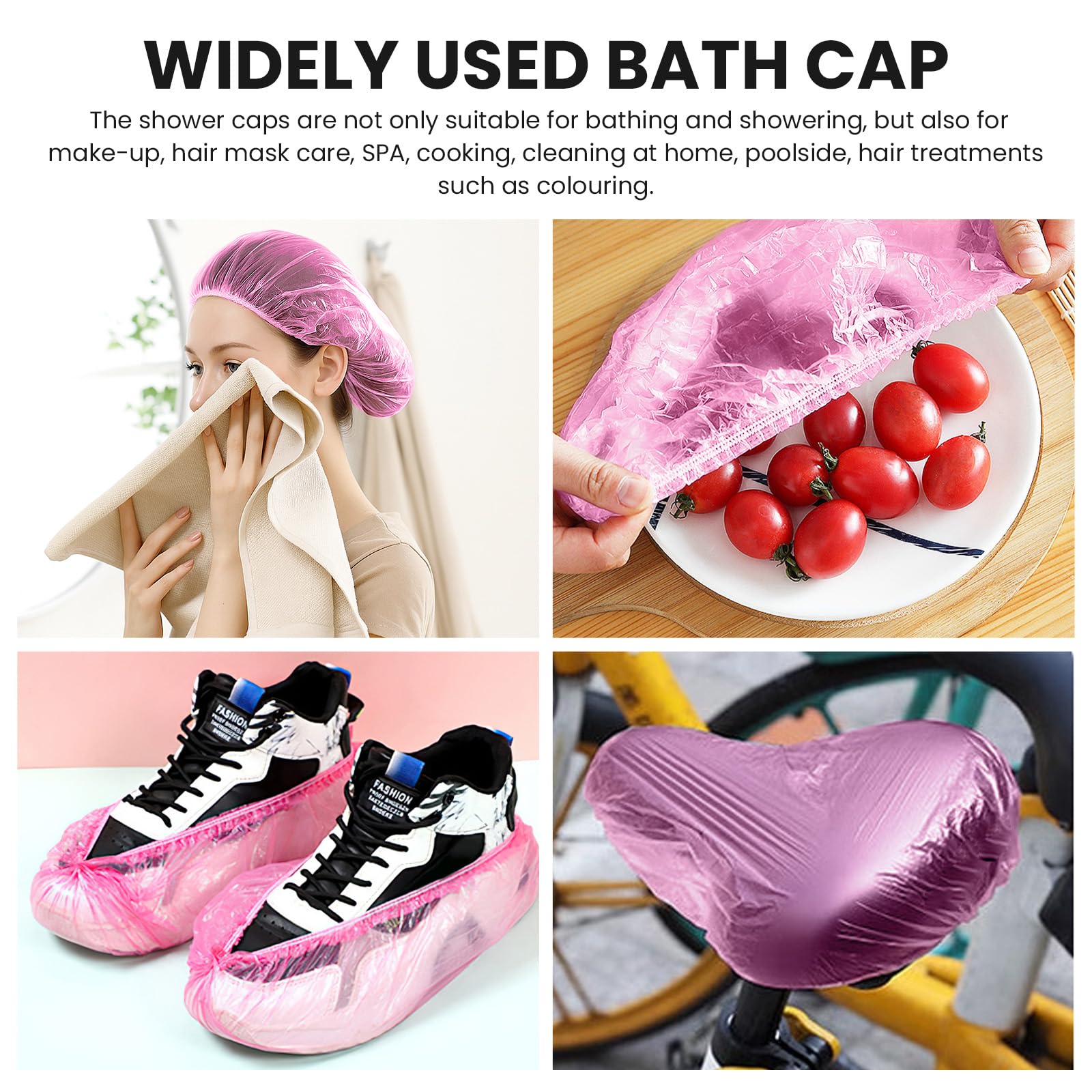 Lafefe 100PCS Disposable Waterproof Plastic Shower Caps for Women - Pink 5