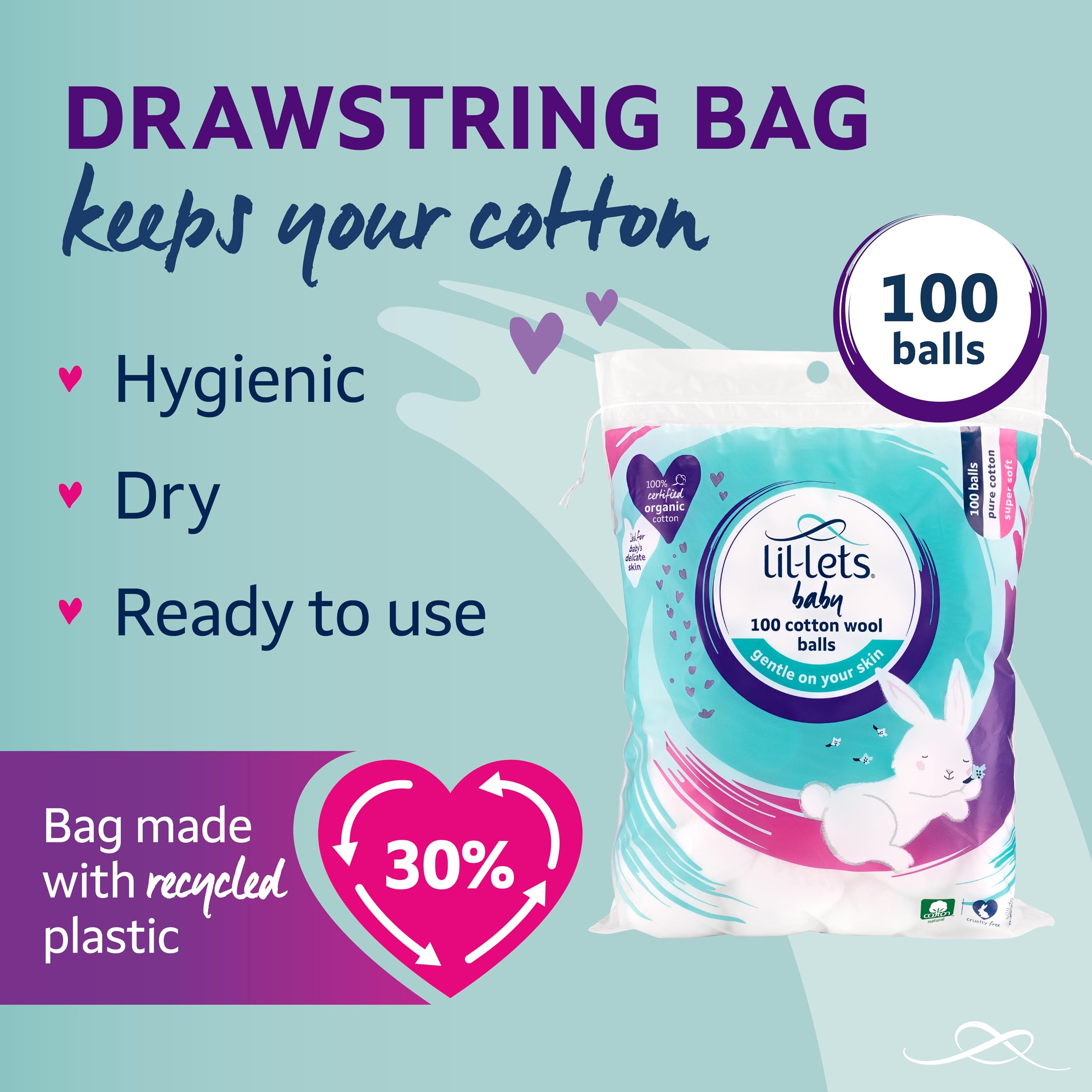 Lil-Lets Baby Cotton Wool Balls, 100 Count, Certified Organic, 100% Pure Cotton, Super Soft for Newborns 5