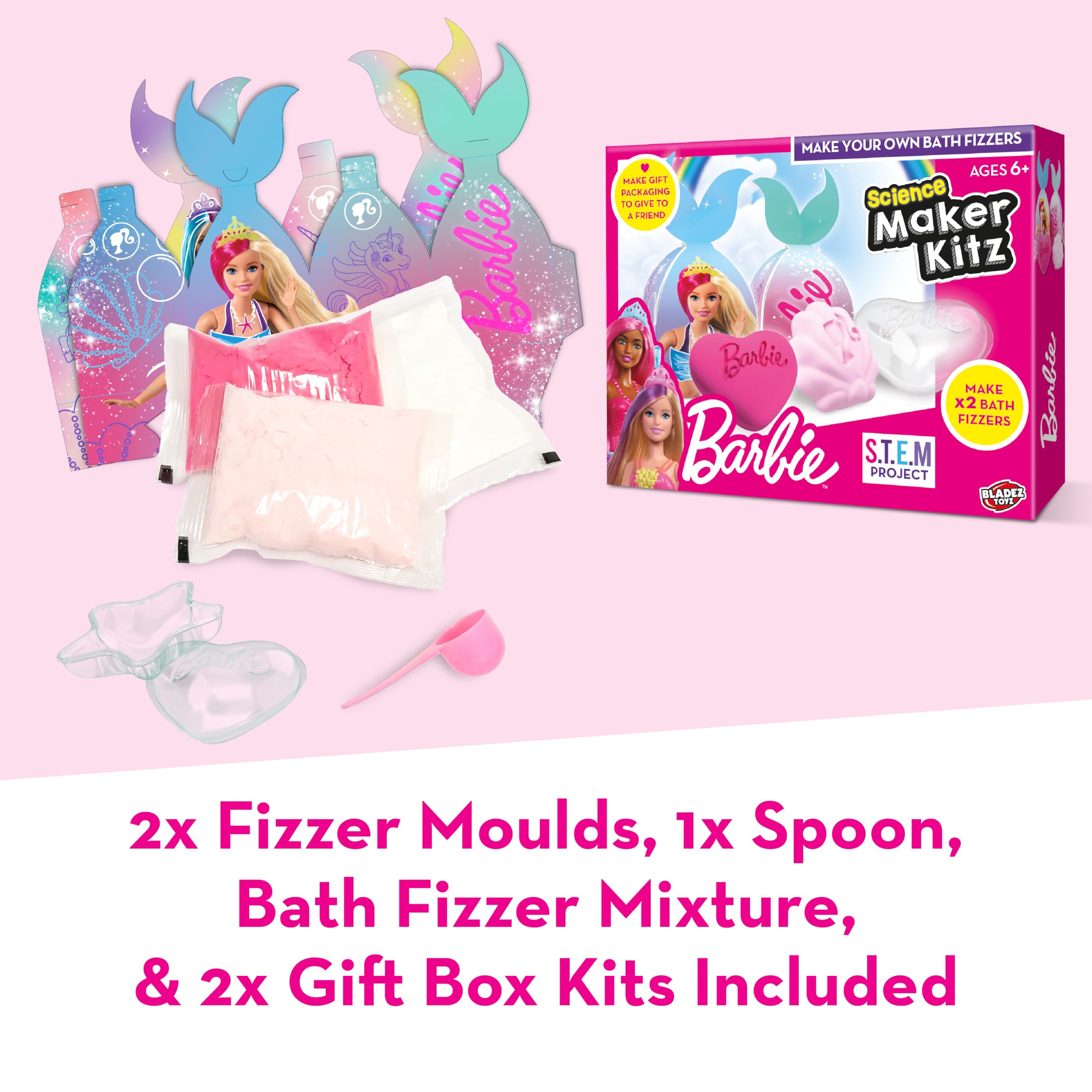 BLADEZ Barbie DIY Bath Fizzers Kit with Pink Colour and Peach Scent 3