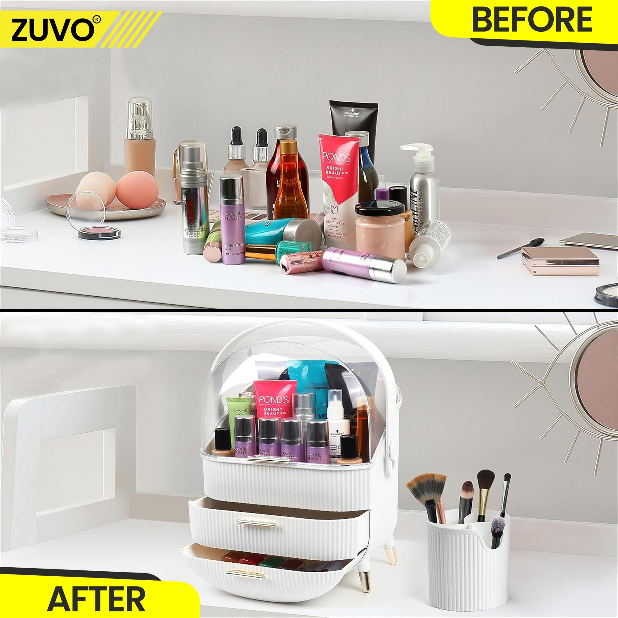 Zuvo Expandable Makeup Organiser with 2 Large Drawers for Skincare & Cosmetics 3